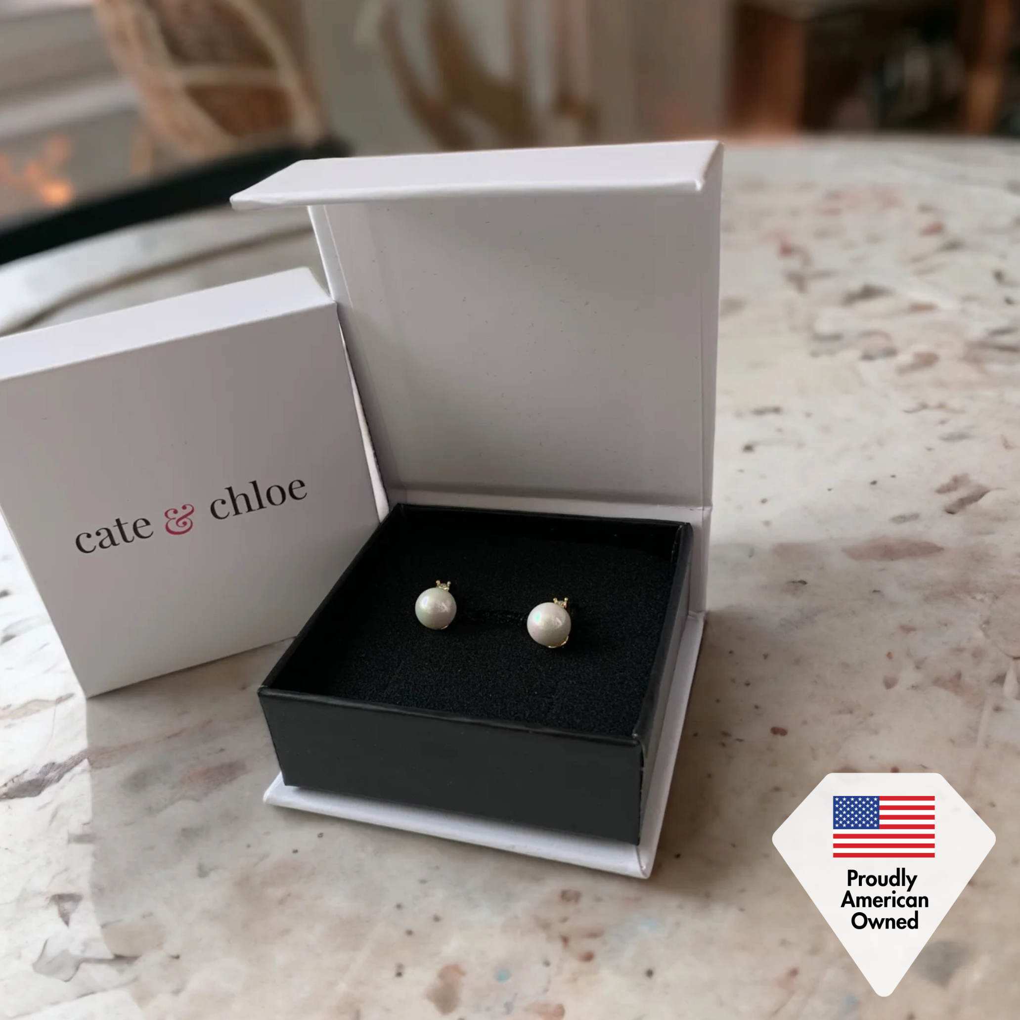 Cassie 18k White Gold Plated Pearl Drop Earrings with Swarovski Crystals