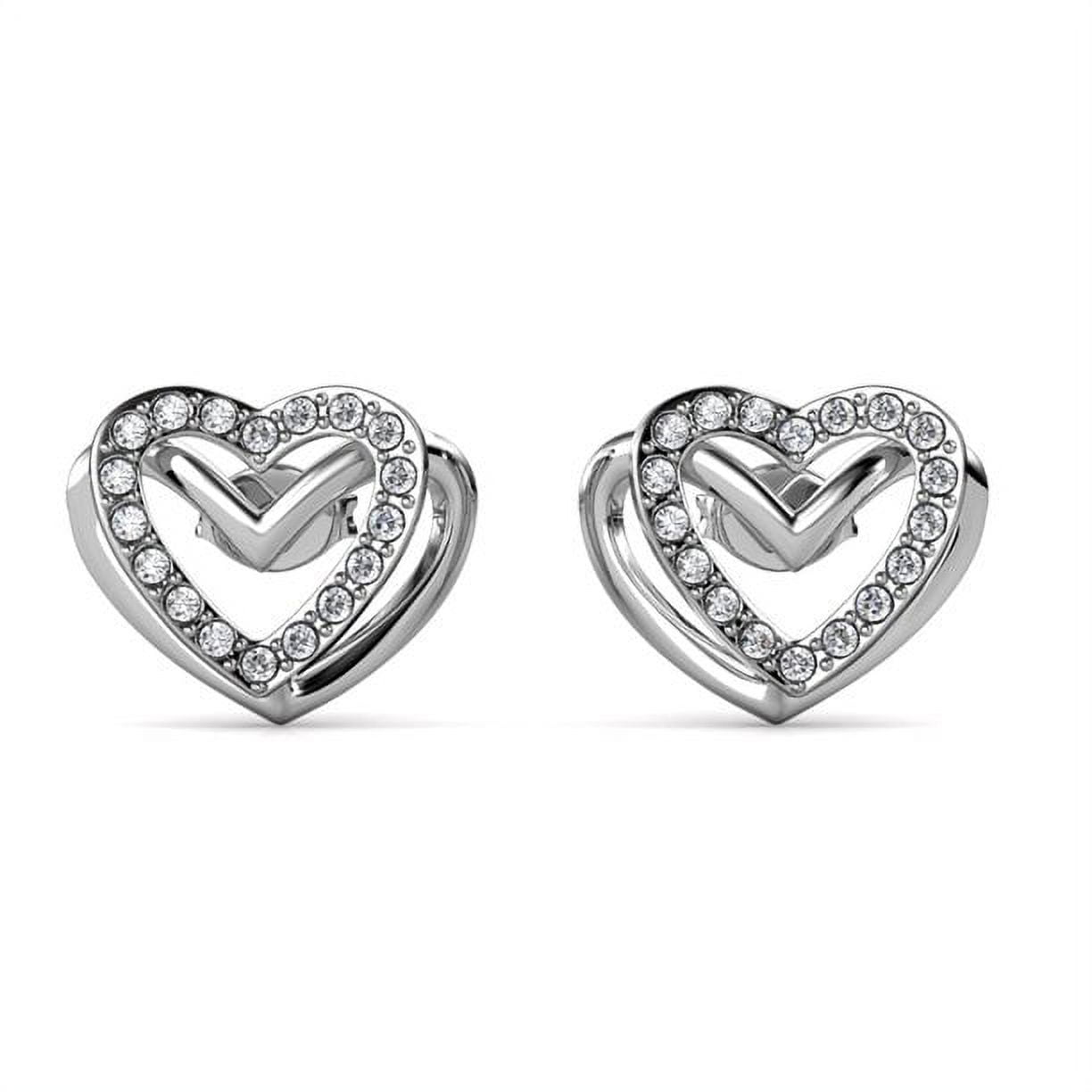 Cathy 18k White Gold Plated Heart Stud Earrings with Swarovski Crystals