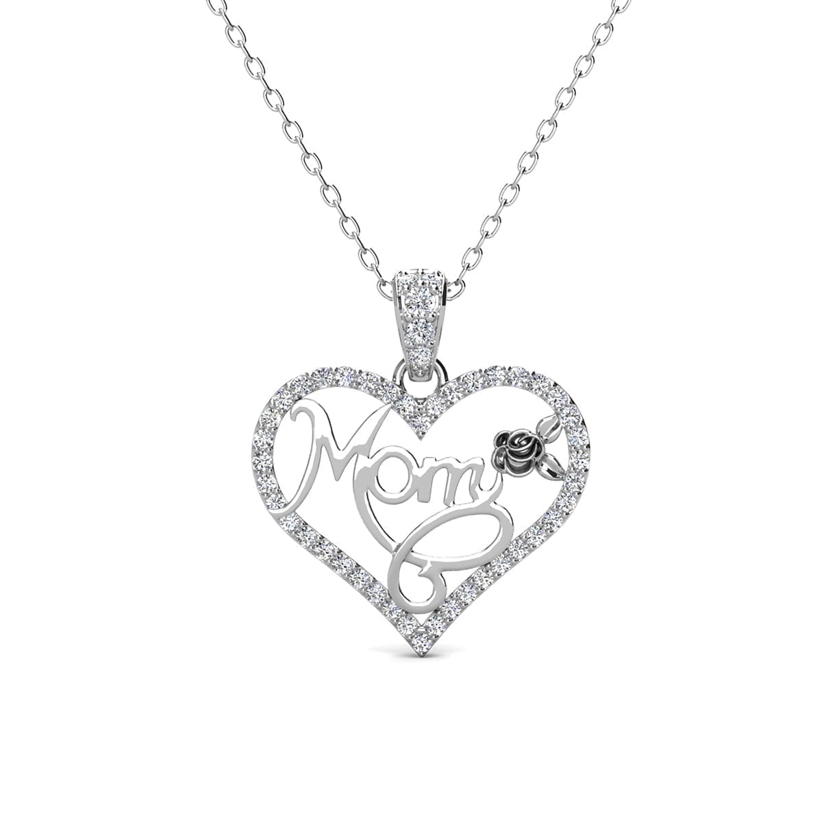 Rhonda 18k White Gold Plated Necklace with Swarovski Crystals & Heartfelt Message for Mom