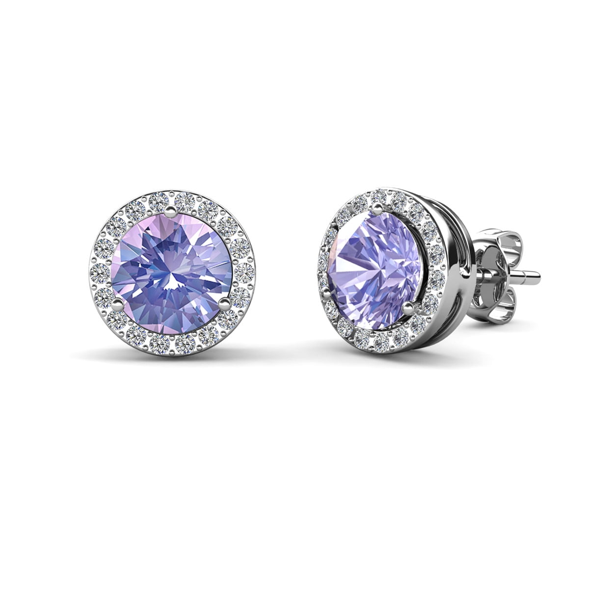 Royal 18k White Gold Plated Birthstone Halo Earrings with Round Cut Crystals