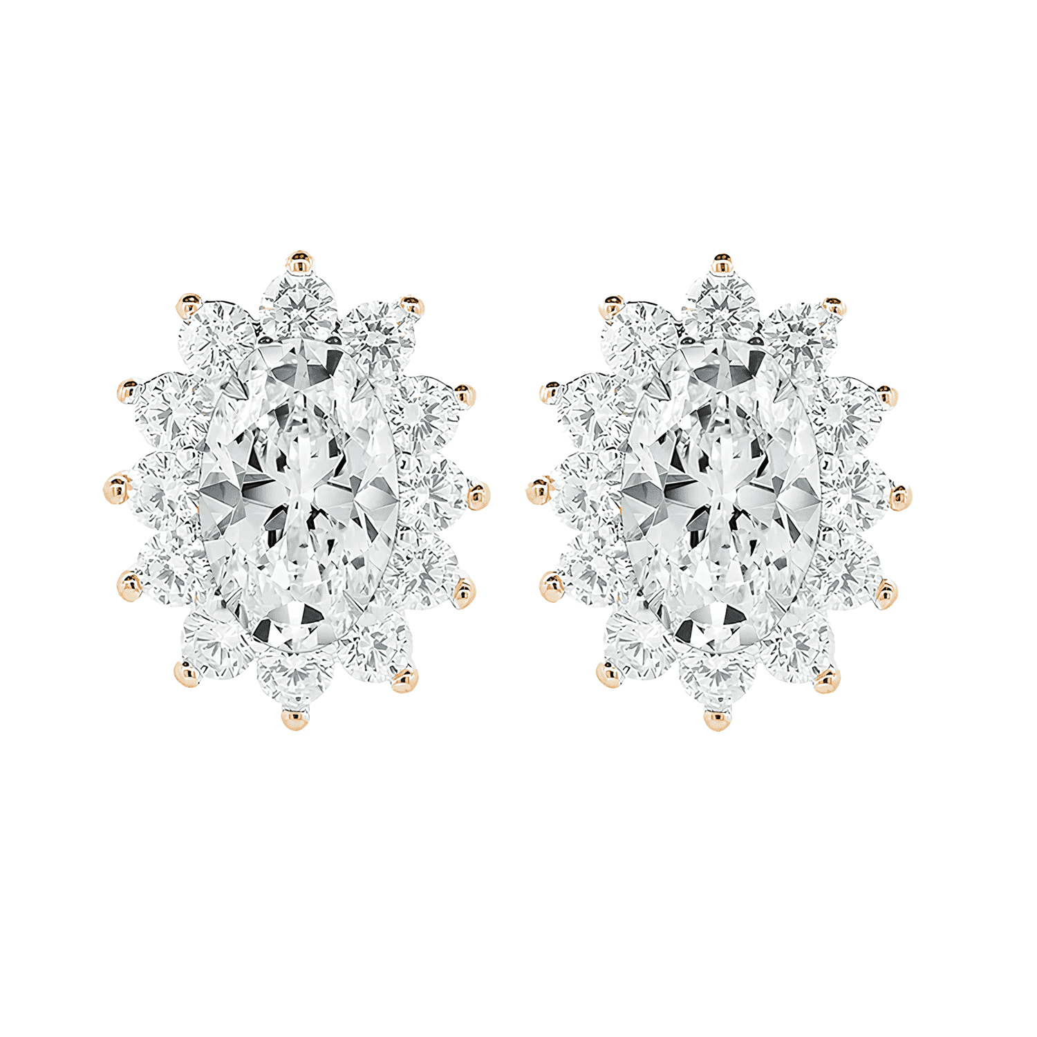 Sage 18k White Gold Plated Stud Earrings and Necklace Set with Oval Cut Simulated Diamond Crystals
