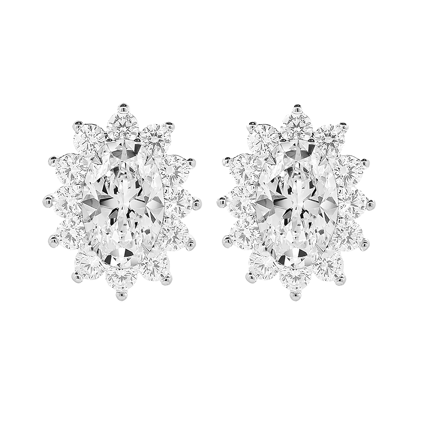 Sage 18k White Gold Plated Stud Earrings and Necklace Set with Oval Cut Simulated Diamond Crystals