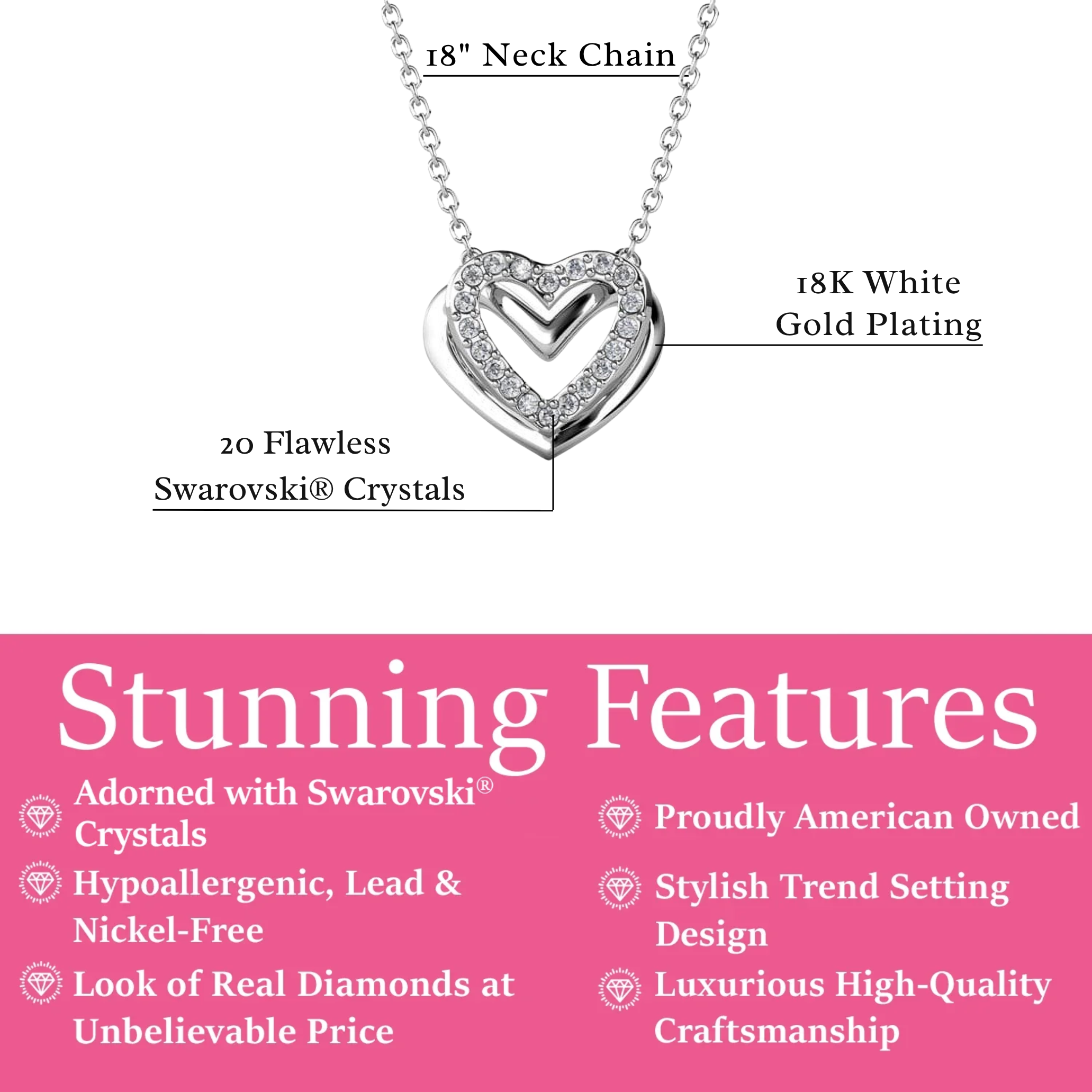 Cathy 18k White Gold Plated Necklace with Swarovski Crystals