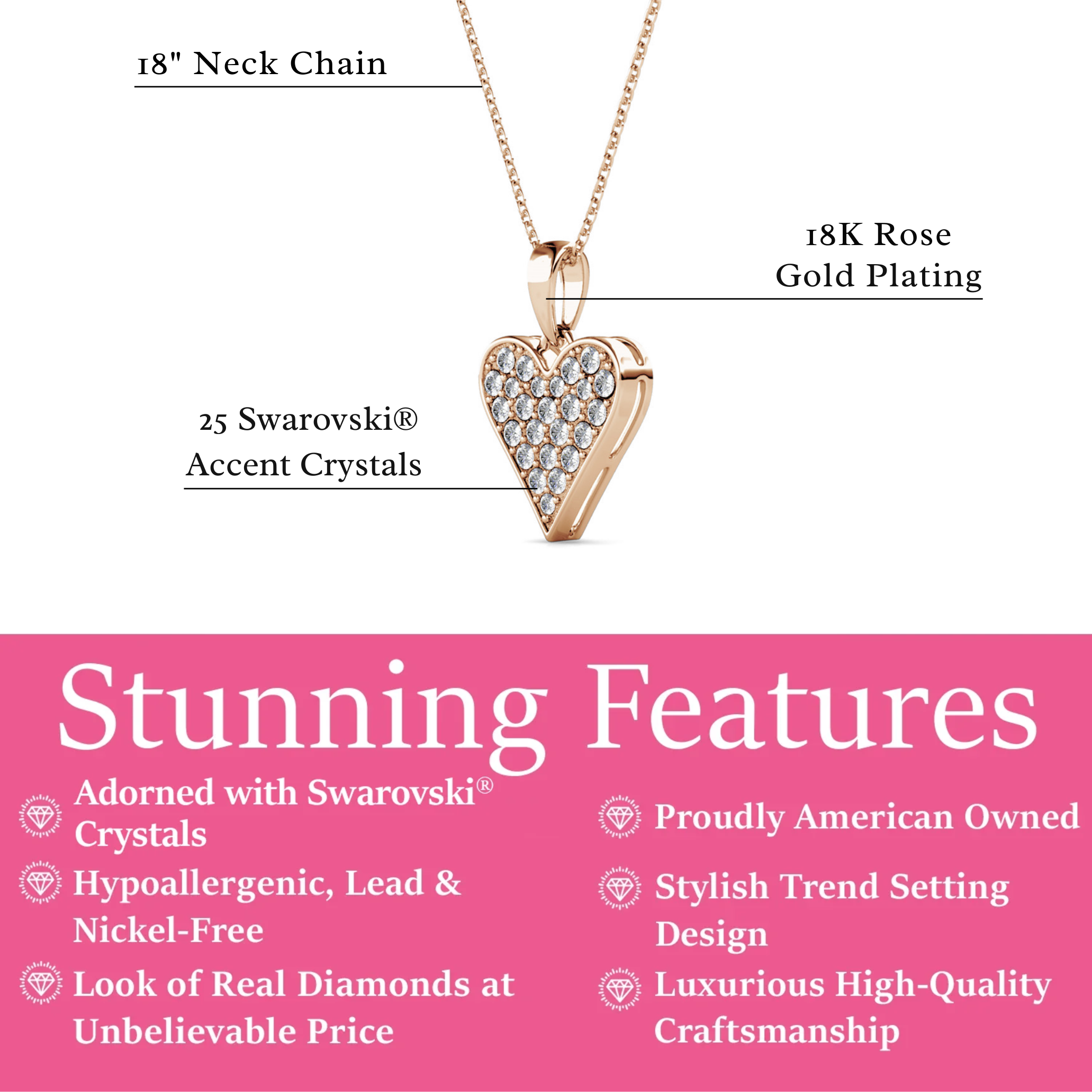 Cecilia 18k White Gold Plated Heart Pendant Necklace with Swarovski Crystals