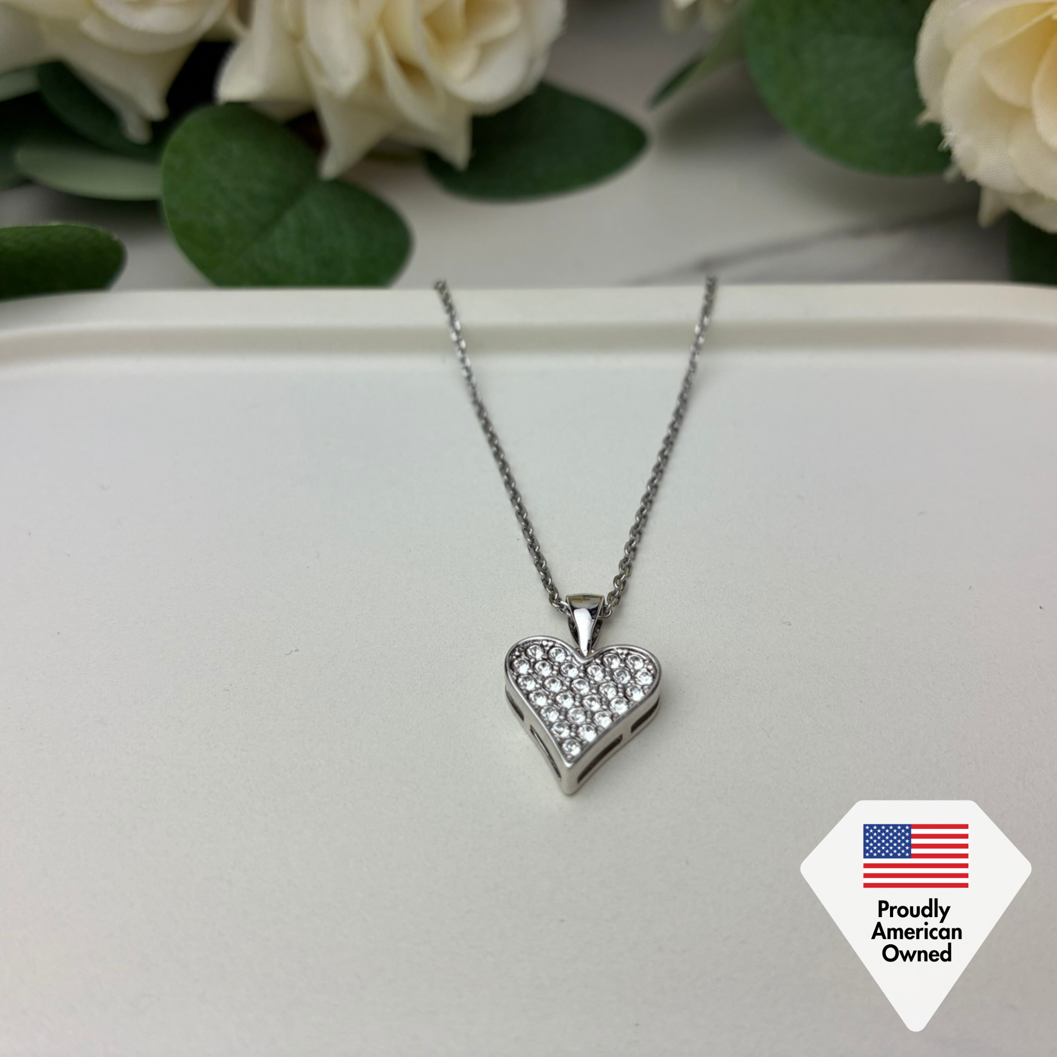 Cecilia 18k White Gold Plated Heart Pendant Necklace with Swarovski Crystals
