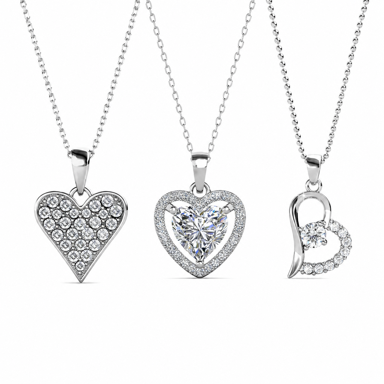 Cecilia, Amora, Laila 18k White Gold Plated Necklace for Women (Set of 3)