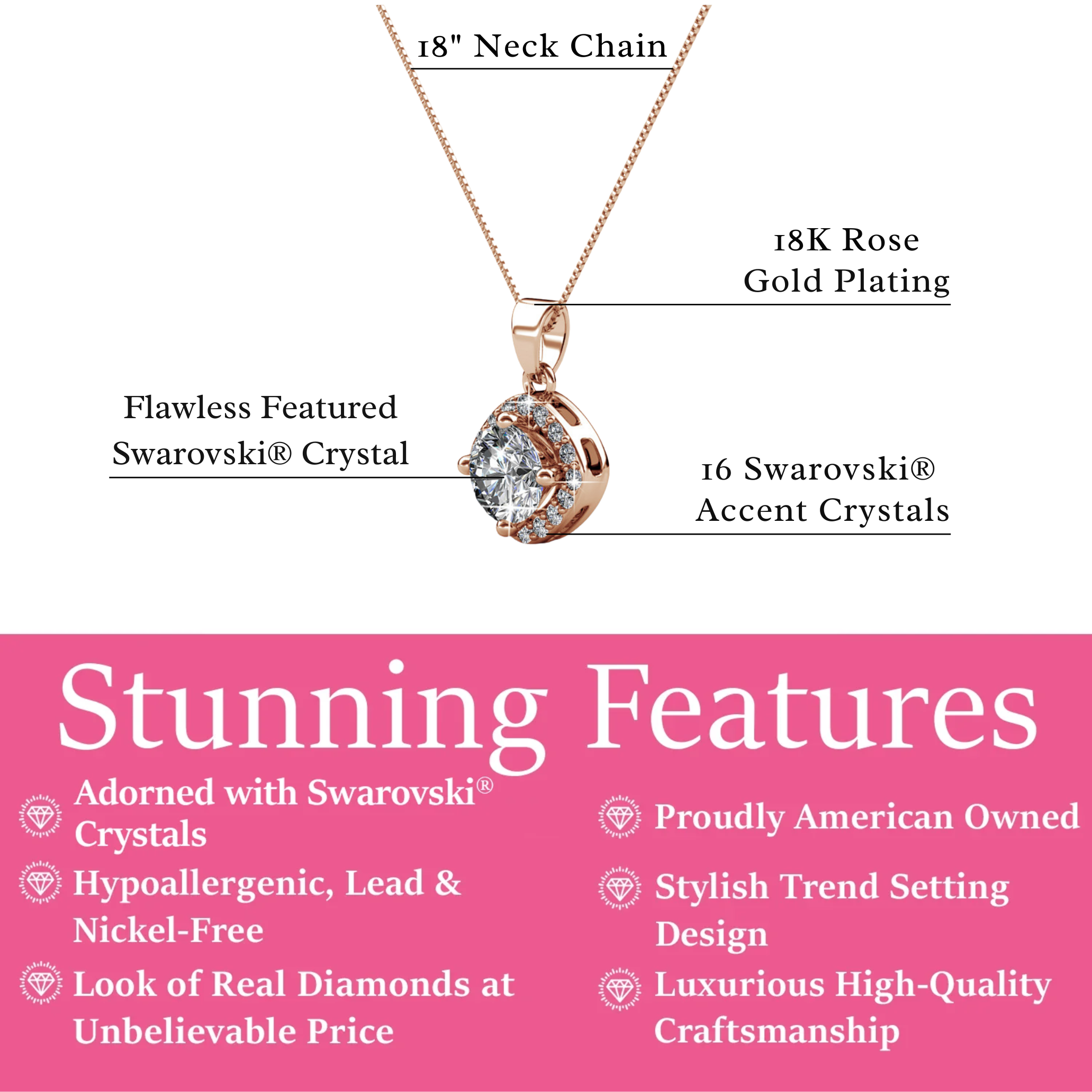Celeste 18k White Gold Plated Pendant Necklace with Swarovski Crystals