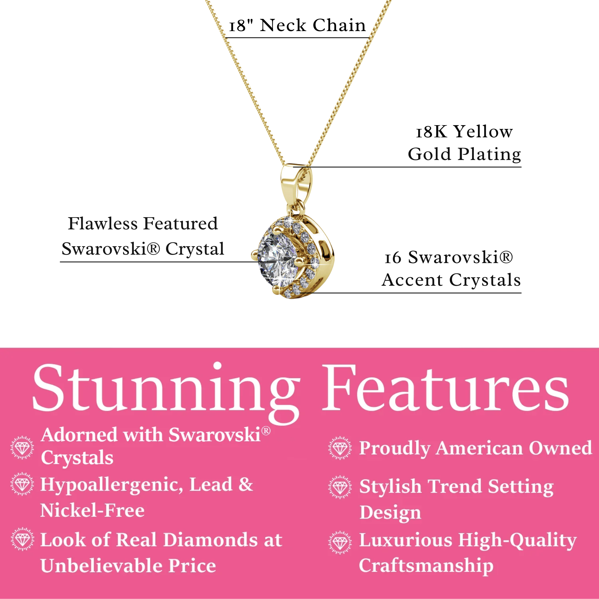 Celeste 18k White Gold Plated Pendant Necklace with Swarovski Crystals