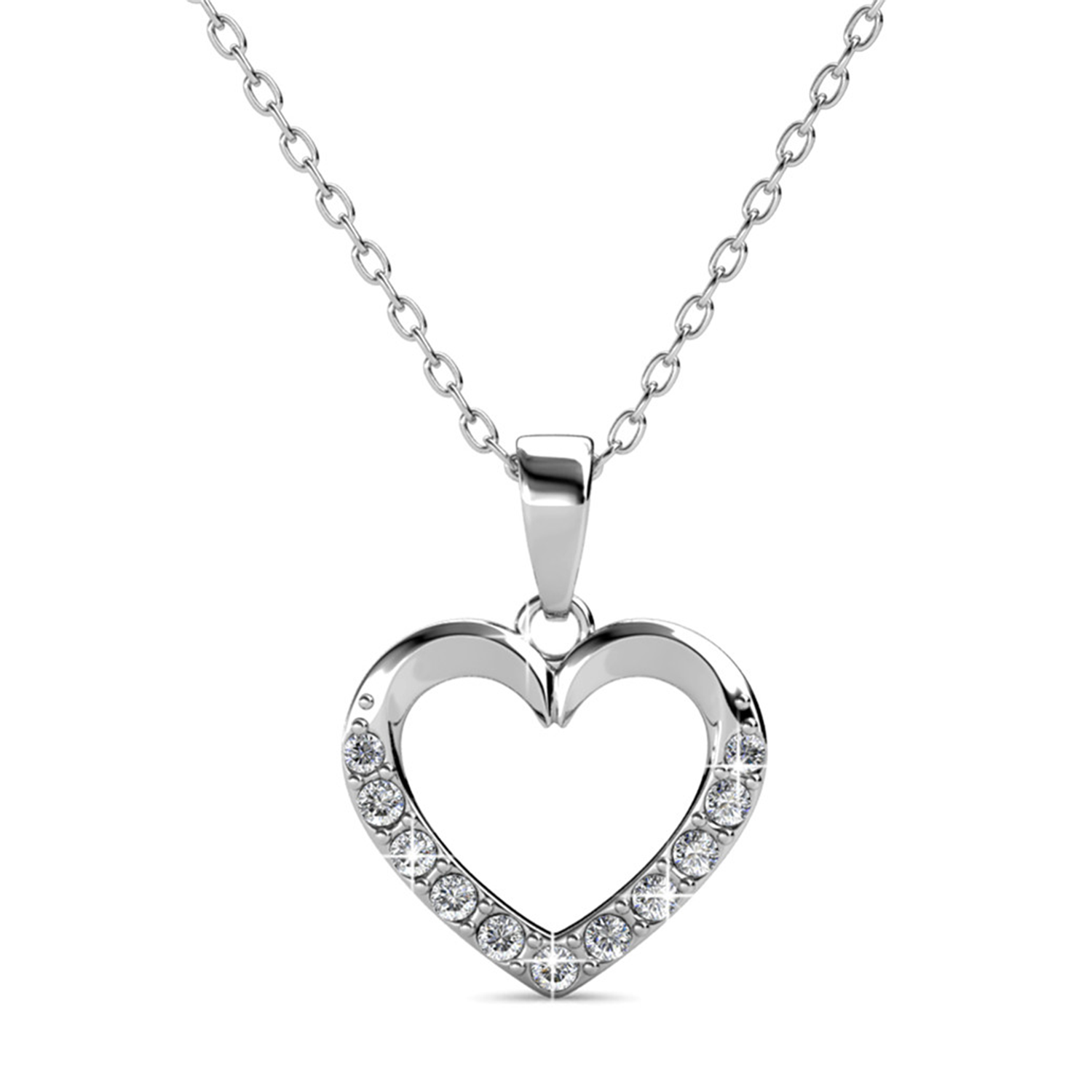 Chelsea 18k White Gold Plated Silver Heart Necklace and Earring Set with Swarovski Crystals