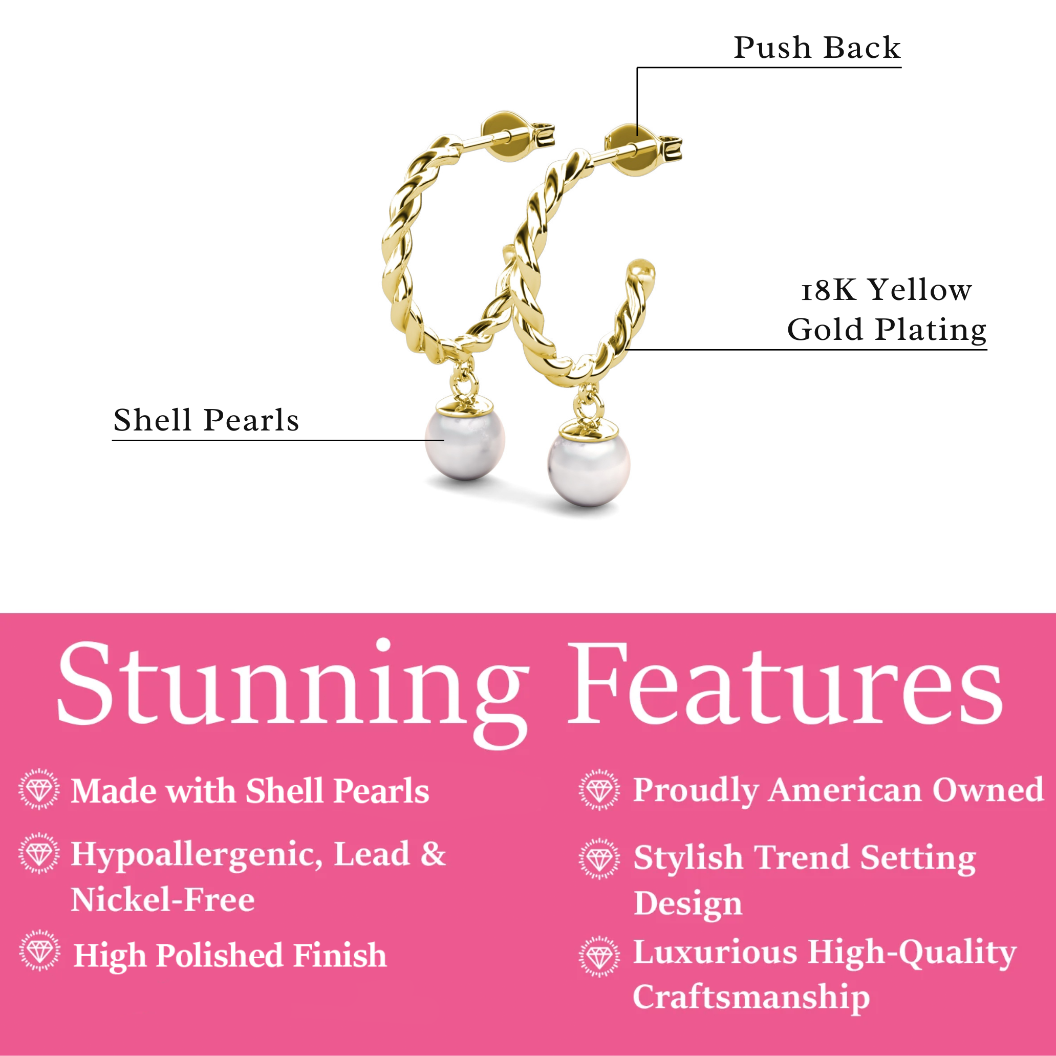 Cheyanne 18k White Gold Plated 16mm Twisted Half Hoop Drop Pearl Earrings - Fab Fav Deals