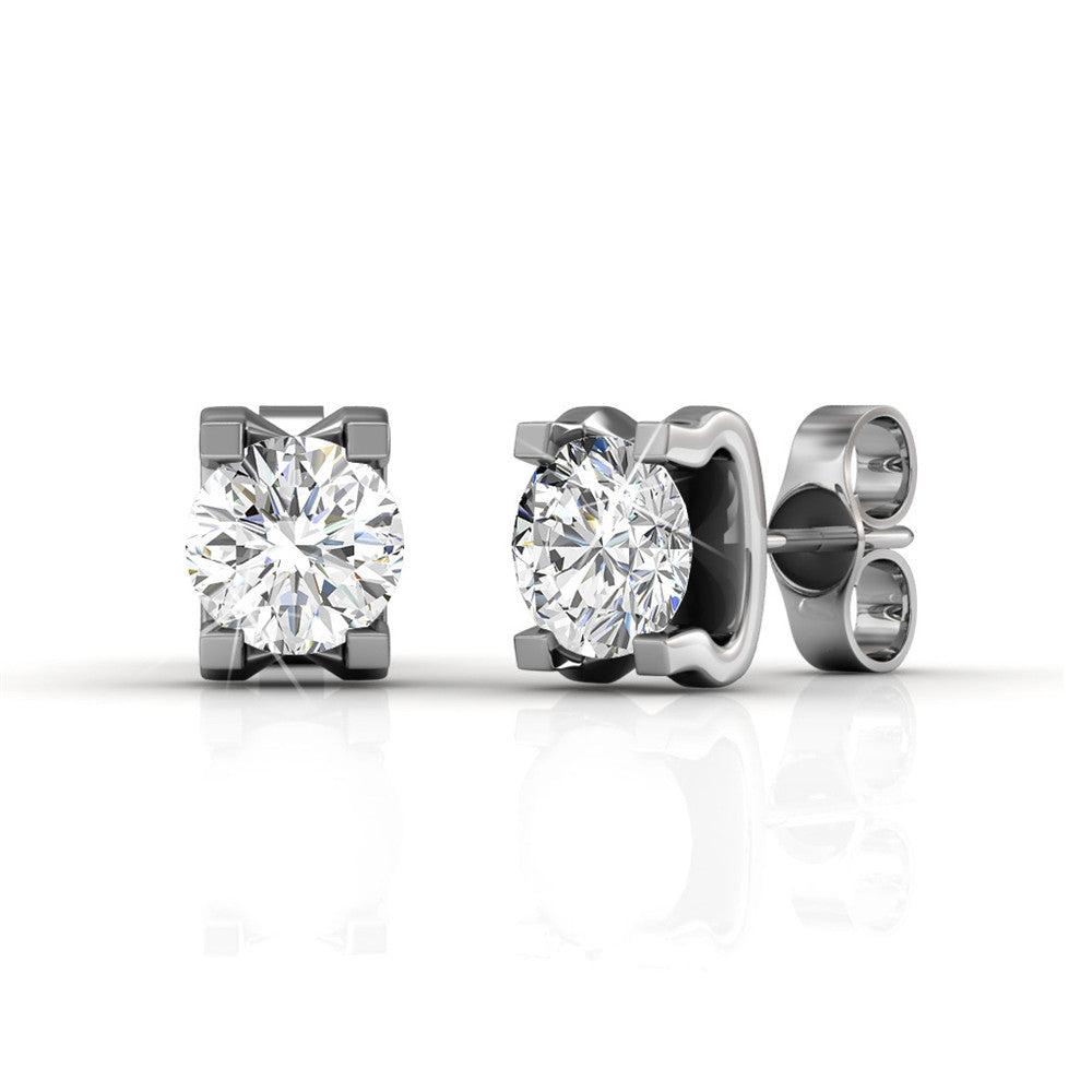 Clara 18k White Gold Plated Necklace and Earrings Jewelry Set with Solitaire Round Cut Swarovski Crystal — Final Sale