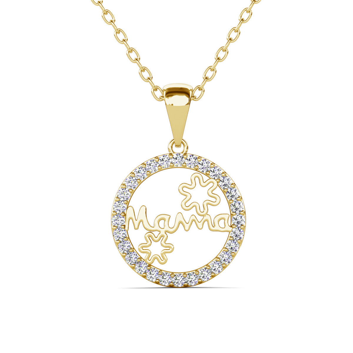 Willa 18k White Gold Plated Circle Mama Necklace with Swarovski Crystals