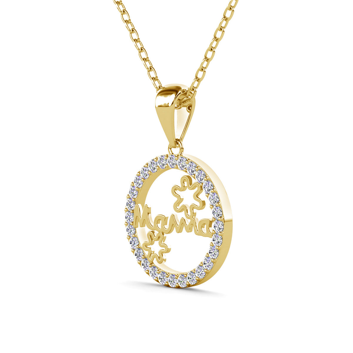 Willa 18k White Gold Plated Circle Mama Necklace with Swarovski Crystals