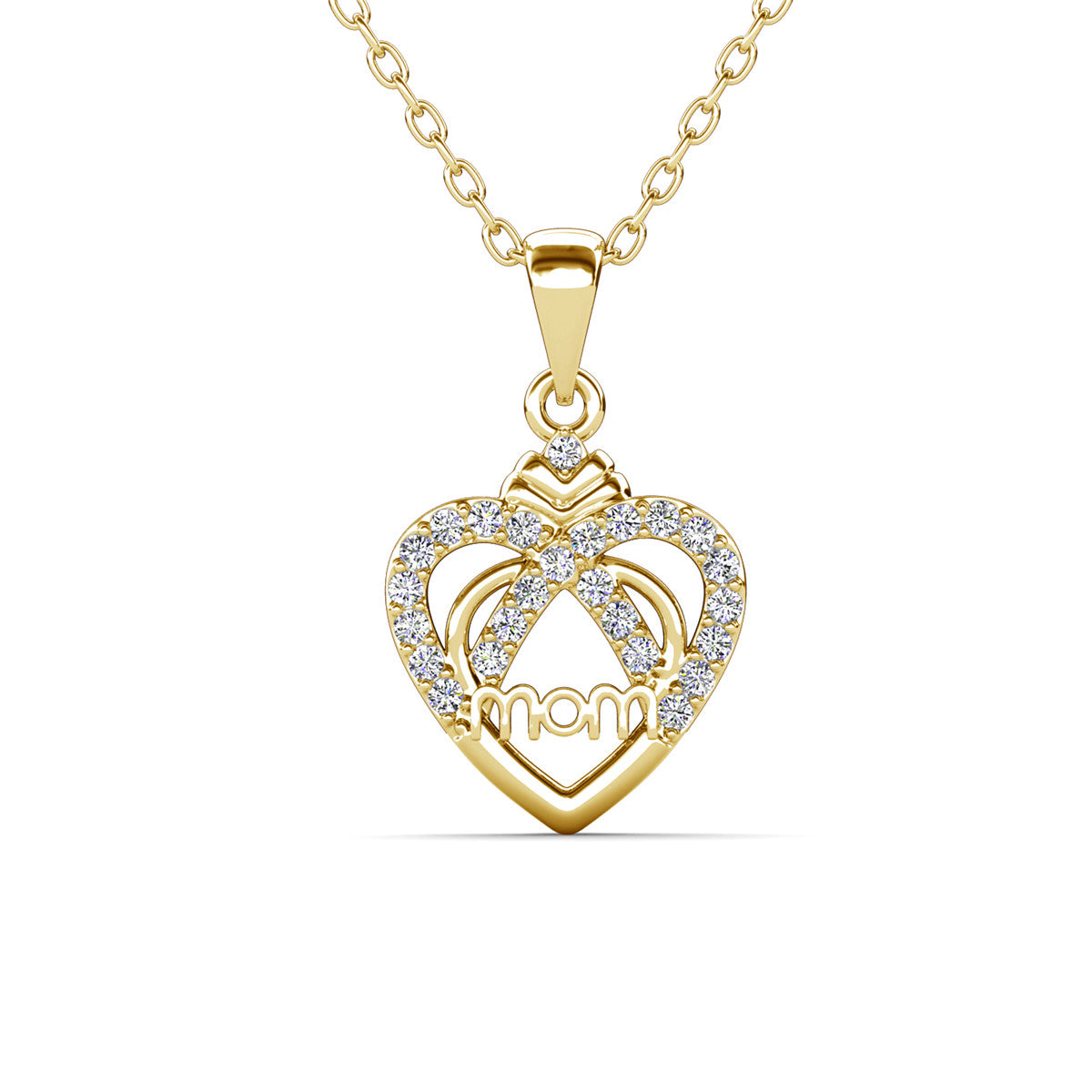 Jenna 18k White Gold Plated Mom Heart Necklace with Swarovski Crystals