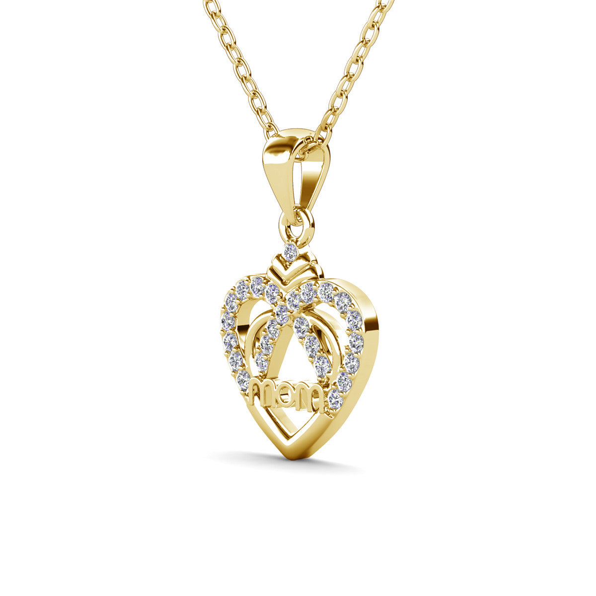 Jenna 18k White Gold Plated Mom Heart Necklace with Swarovski Crystals