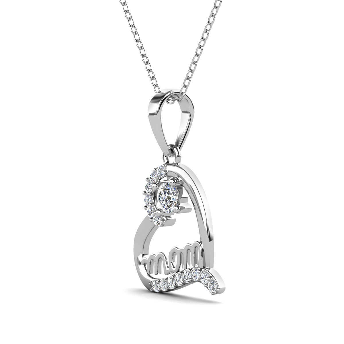 Thelma 18k White Gold Plated Mom Heart Necklace with Swarovski Crystals