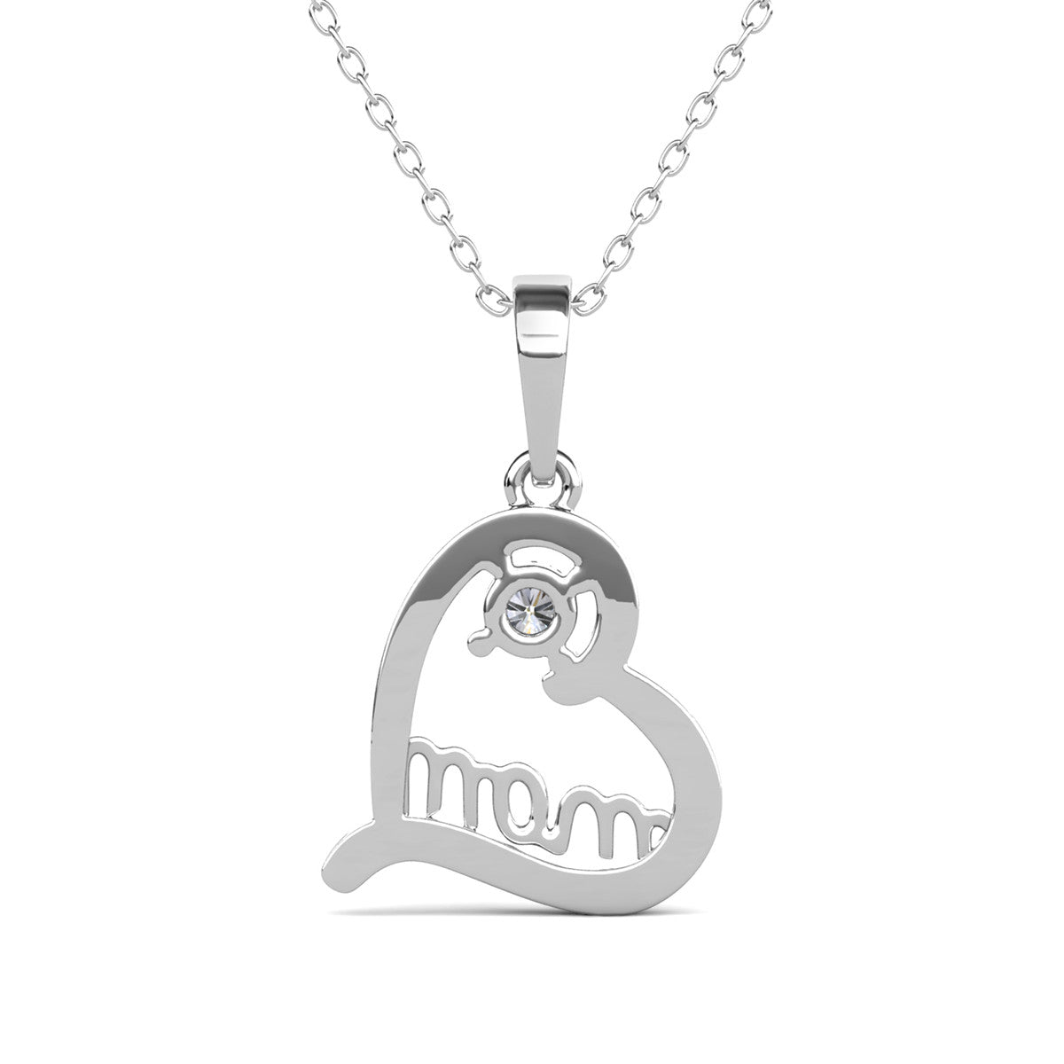 Thelma 18k White Gold Plated Mom Heart Necklace with Swarovski Crystals