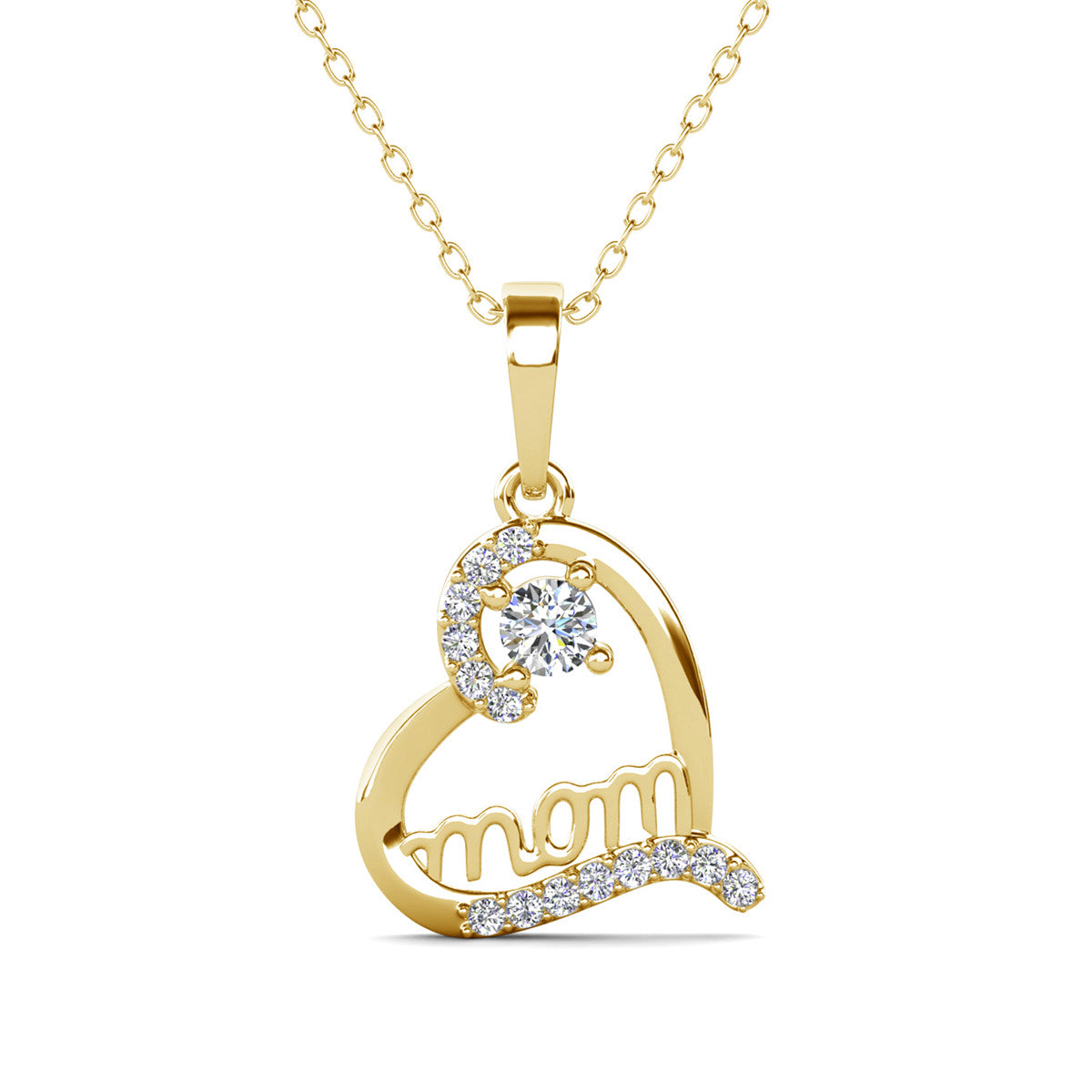Thelma 18k White Gold Plated Mom Heart Necklace with Swarovski Crystals