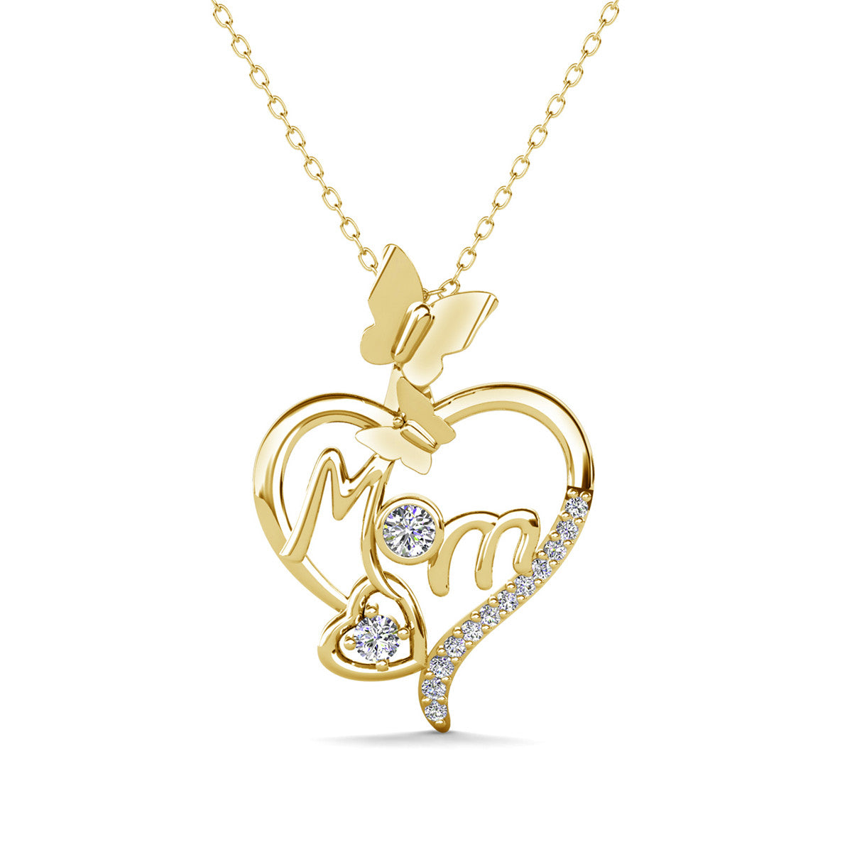 Mabel 18k White Gold Plated Mom Heart Pendant Necklace with Swarovski Crystals
