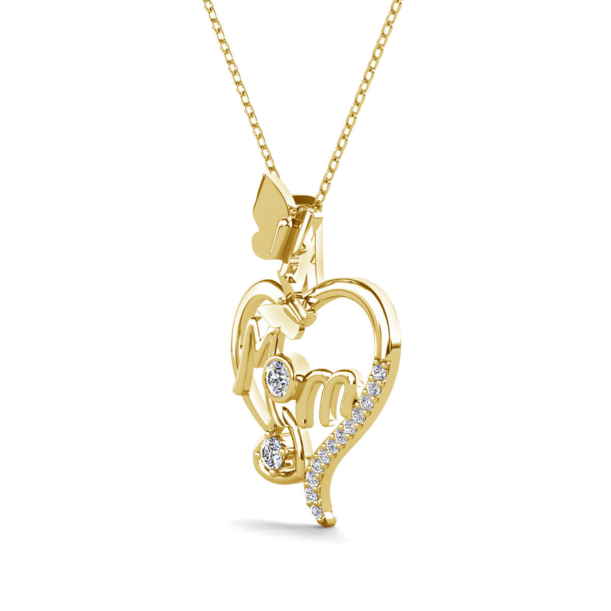 Mabel 18k White Gold Plated Mom Heart Pendant Necklace with Swarovski Crystals
