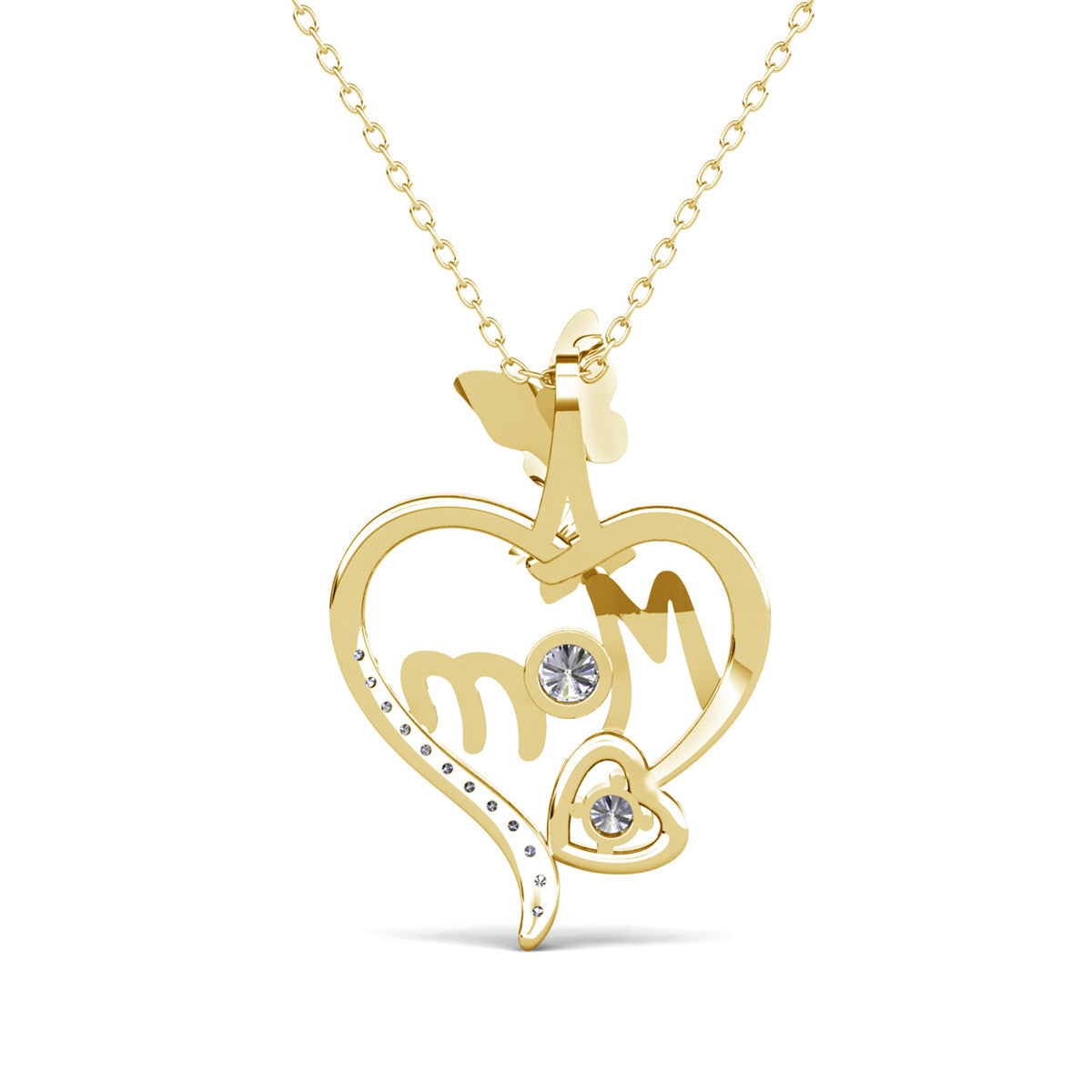 Mabel 18k White Gold Plated Mom Heart Pendant Necklace with Swarovski Crystals