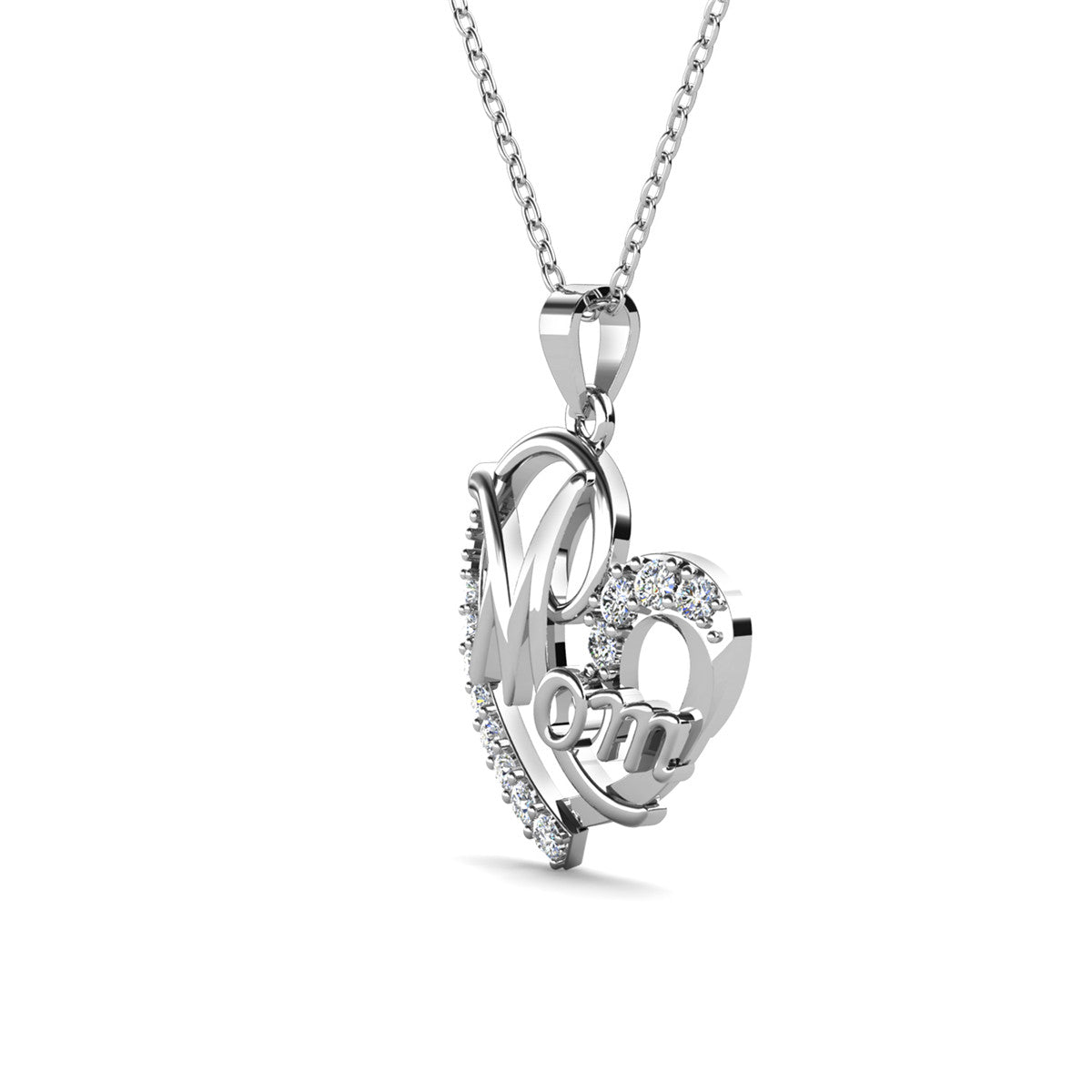 Persephone 18k White Gold Plated Mom Heart Pendant Necklace with Swarovski Crystals