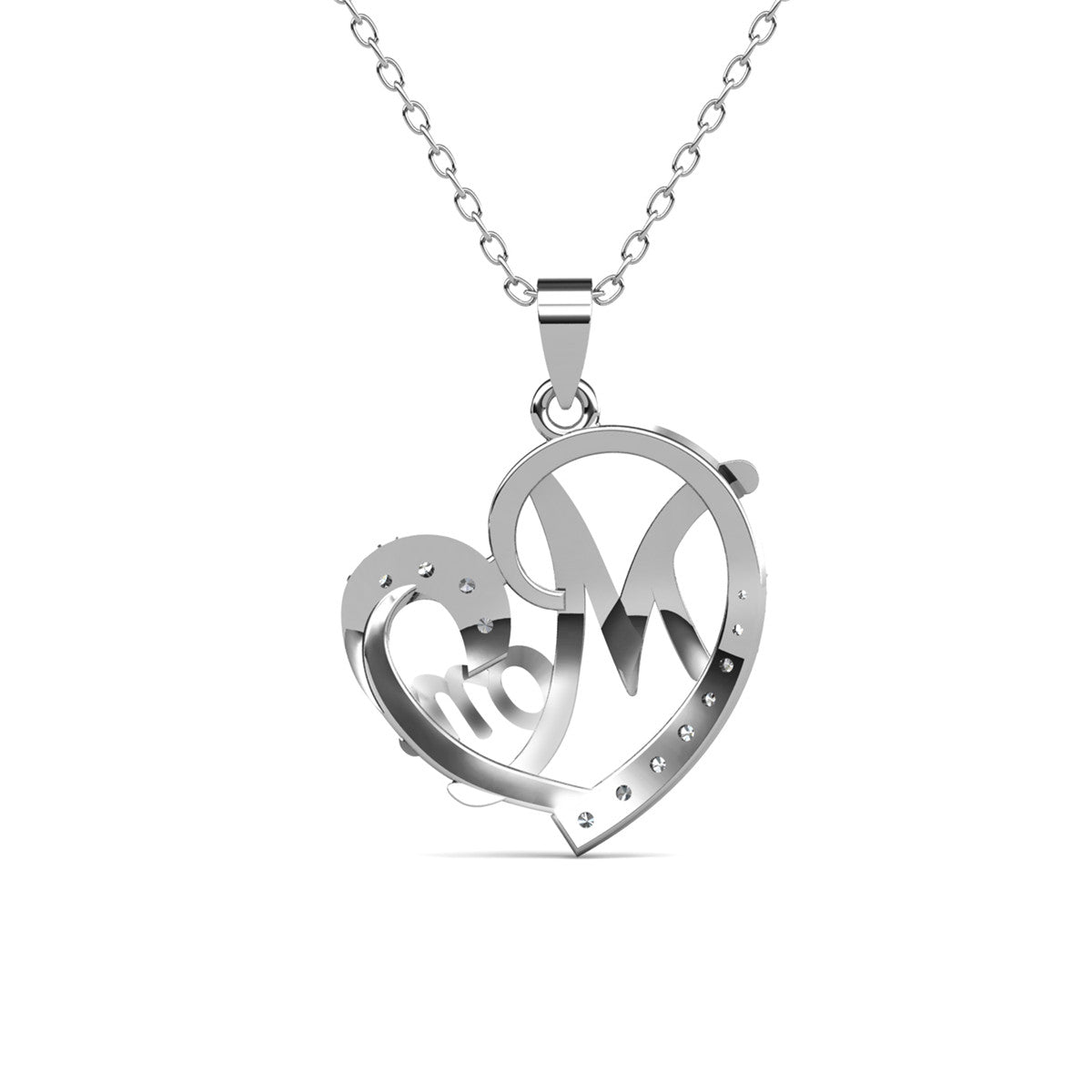 Persephone 18k White Gold Plated Mom Heart Pendant Necklace with Swarovski Crystals