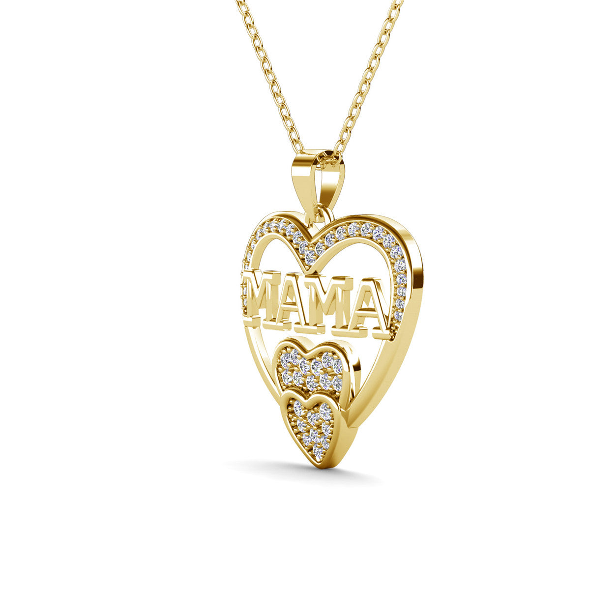 Selena 18k White Gold Plated Mama Heart Pendant Necklace with Swarovski Crystals