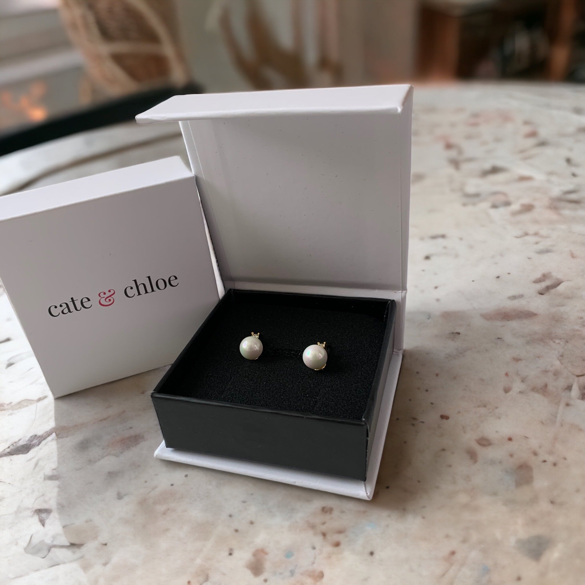 Cassie 18k White Gold Plated Pearl Drop Earrings with Swarovski Crystals