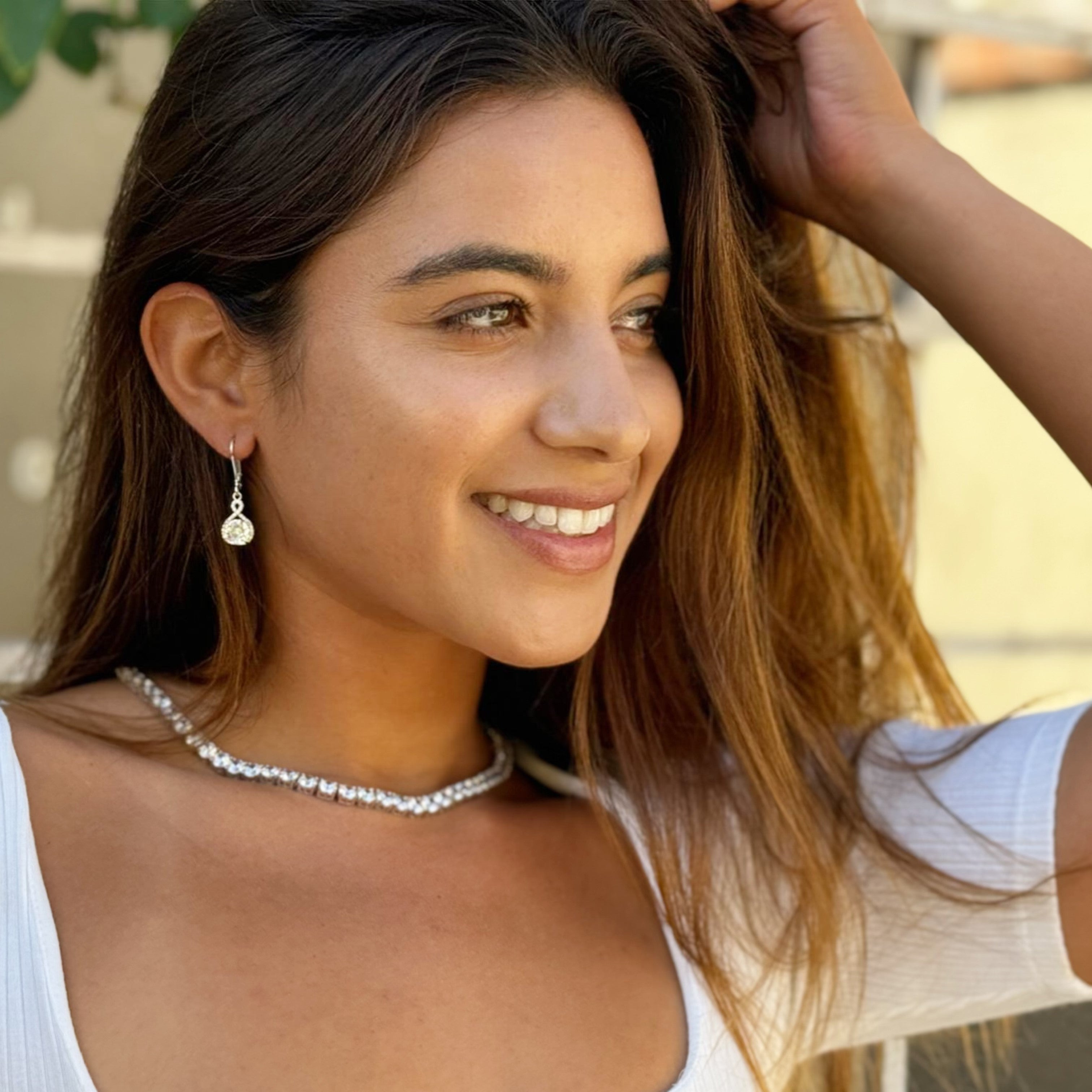 Alessandra 18k White Gold Plated Infinity Drop Earrings with Simulated Diamond Crystals