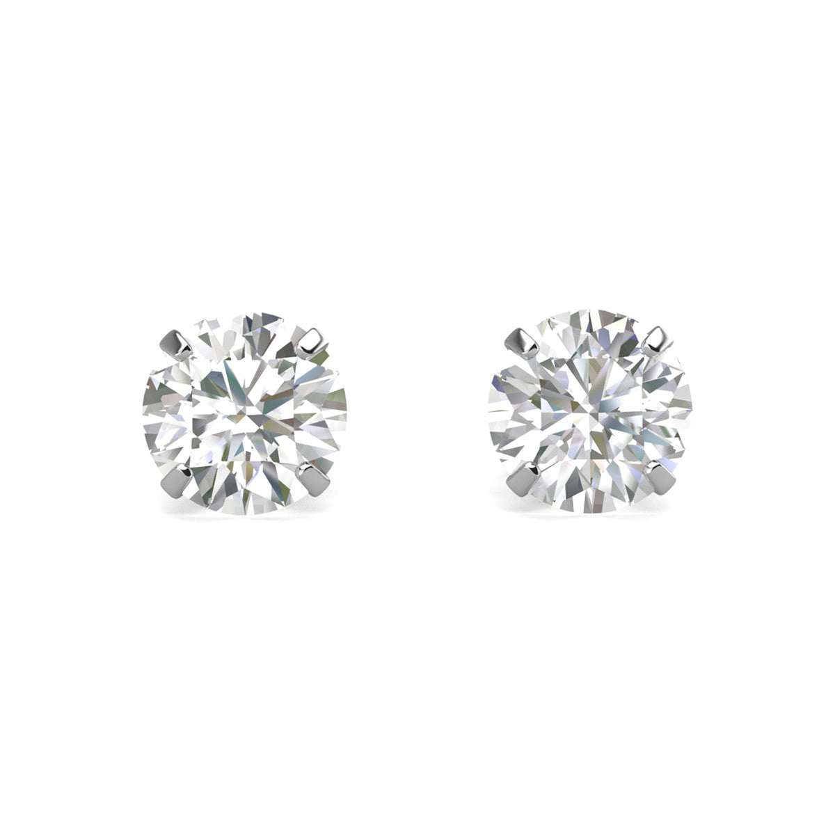 Round-cut moissanite stud earrings in white gold