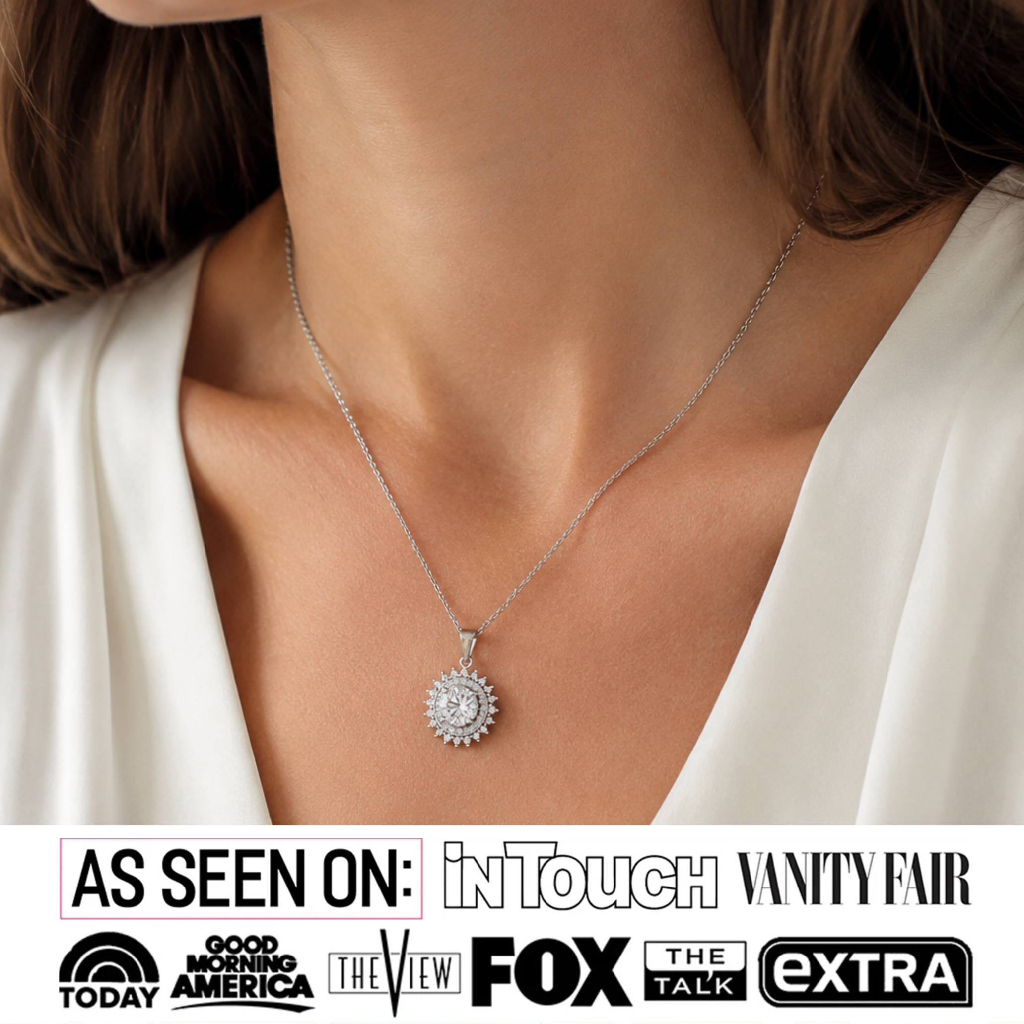 Cordelia 18k White Gold Plated Silver Pendant Necklace with Simulated Diamond Crystals