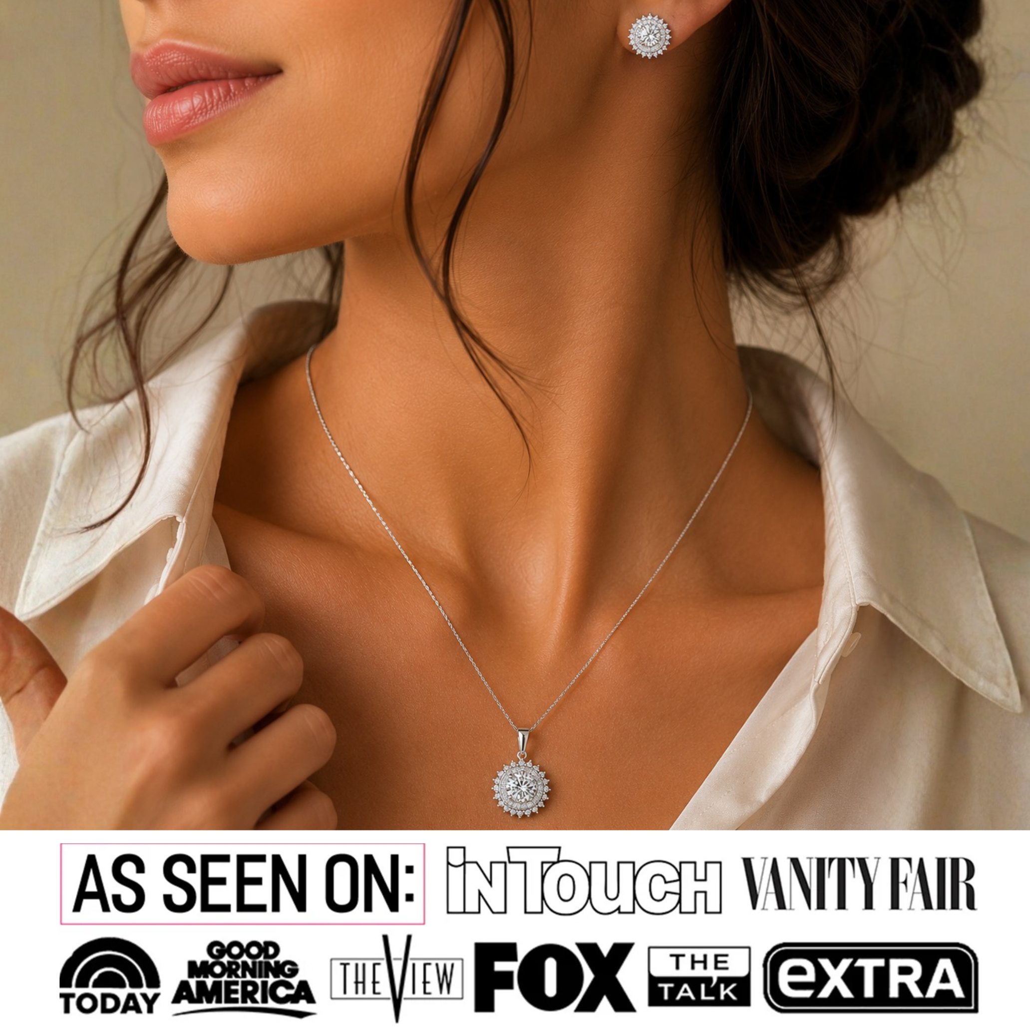 Cordelia 18k White Gold Necklace and Stud Earrings Jewelry Set with Simulated Diamond Crystals