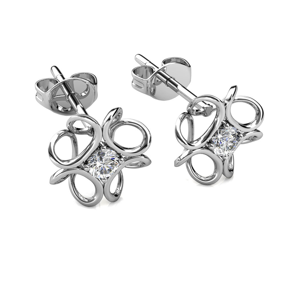 Alexis 18k White Gold Plated Flower Stud Earrings with Swarovski Crystal - Fab Friday Sale