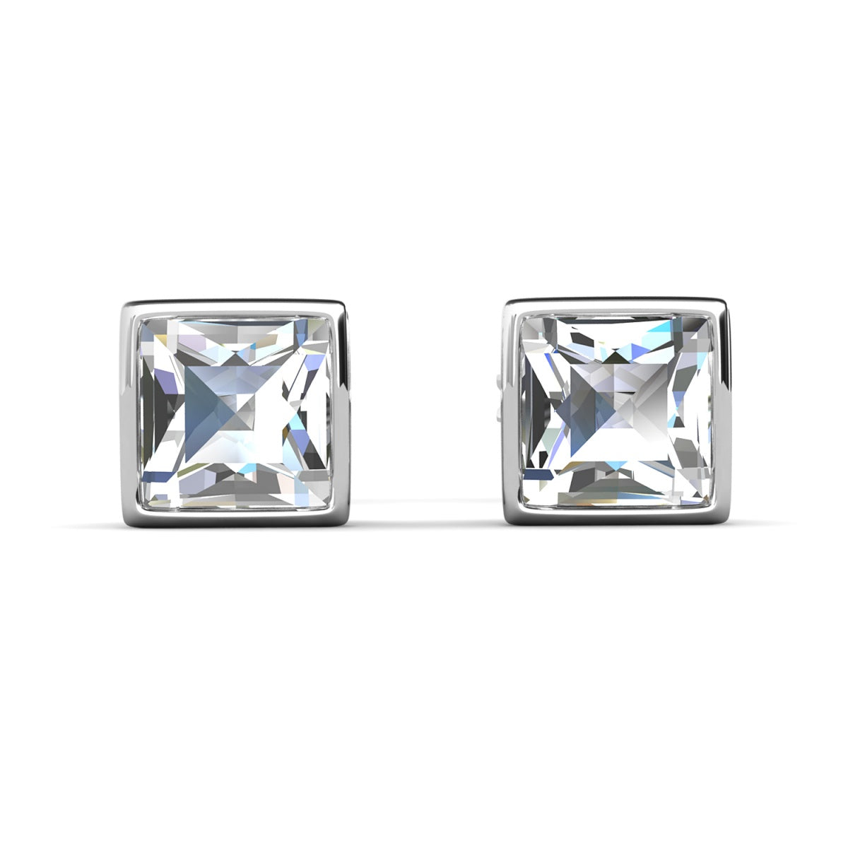 Brooke 18k White Gold Plated Stud Earrings with Princess Cut Swarovski Crystals