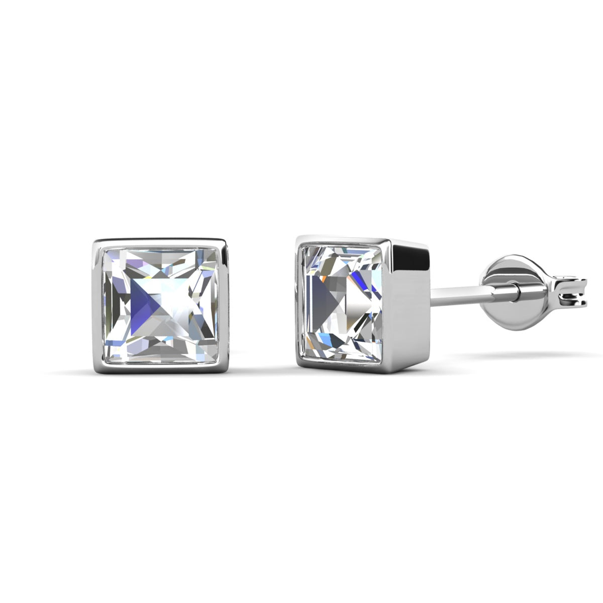 水晶 18k 白金镀金耳钉配公主方形切割水晶