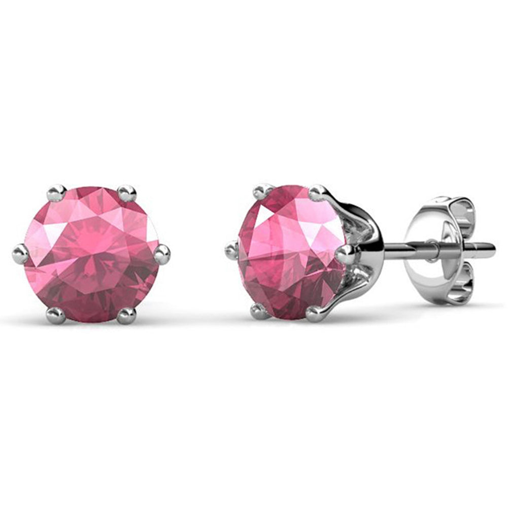 October Birthstone Pink Tourmaline Earrings, 18k White Gold Plated Stud Earrings with 1CT Crystals