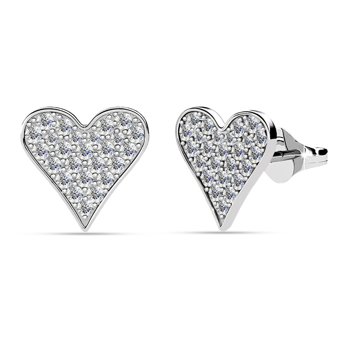 Cecilia 18k White Gold Heart Necklace and Stud Earrings Jewelry Set with Crystals