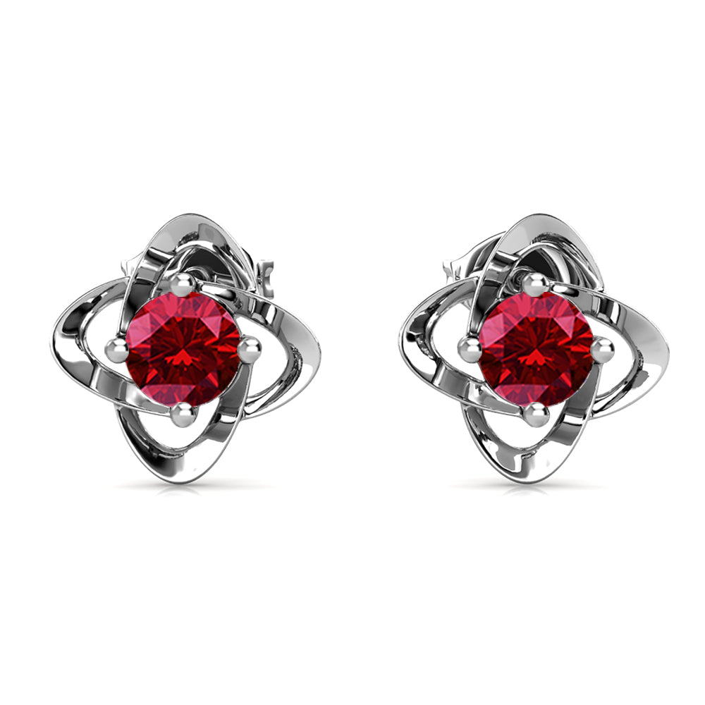Infinity January Birthstone Garnet Earrings, 18k White Gold Plated Silver Earrings with Crystals