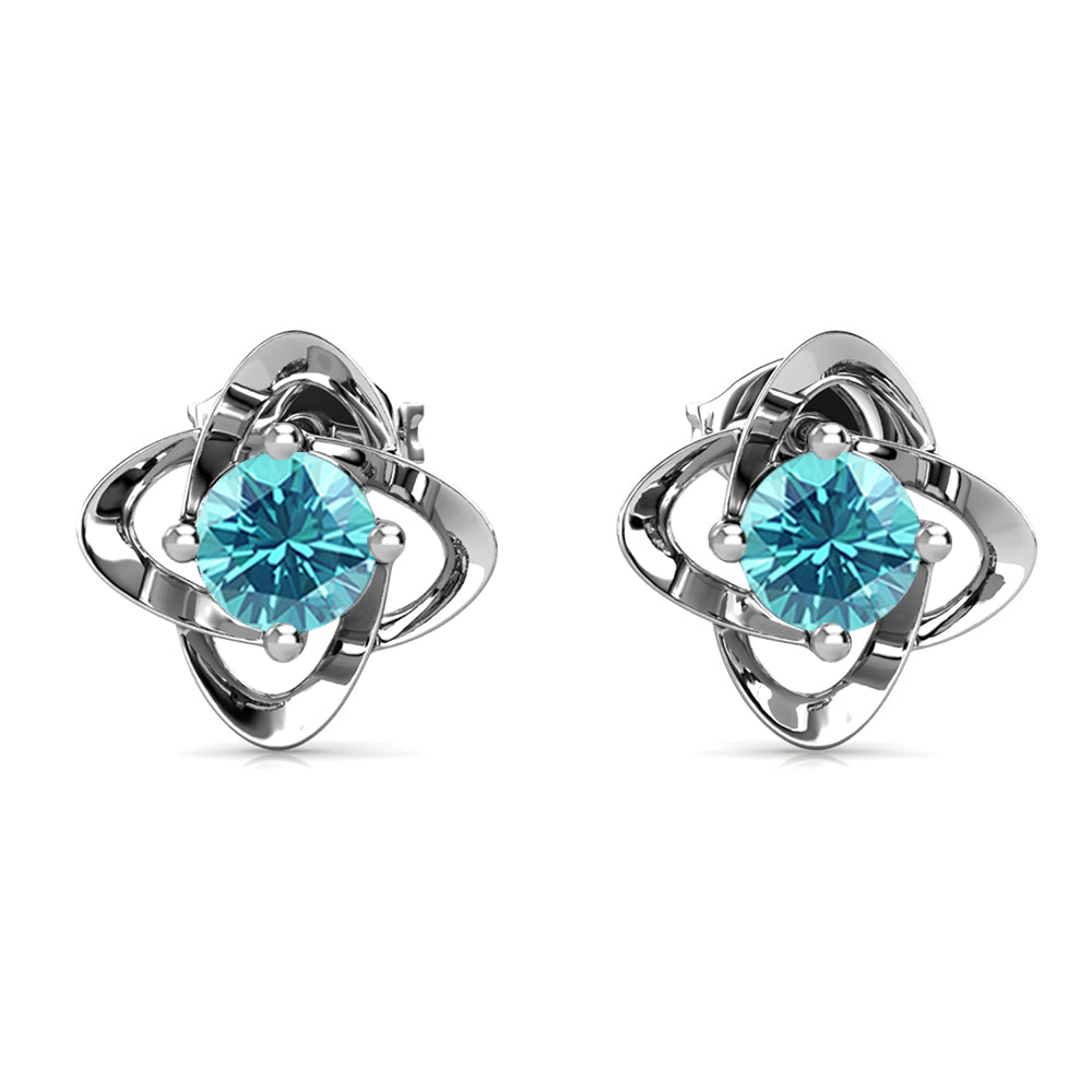 Infinity March Birthstone Aquamarine Earrings, 18k White Gold Plated Silver Birthstone Earrings with Crystals