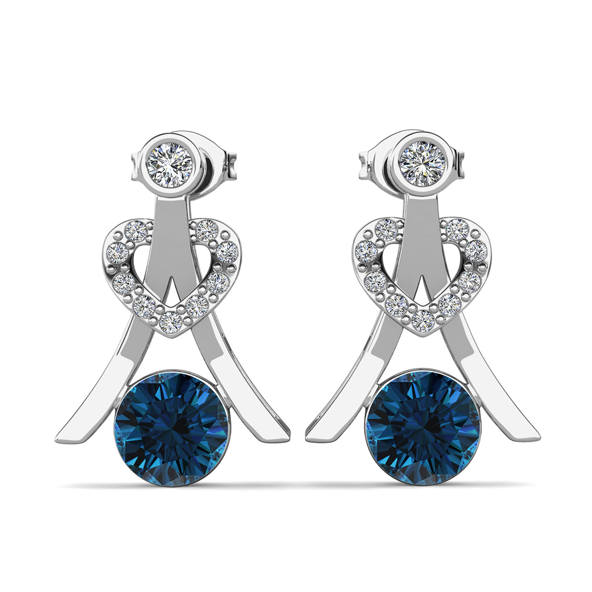 Serenity December Birthstone Blue Topaz Earrings 18k White Gold Plated Silver Earrings with Round Cut Swarovski Crystals