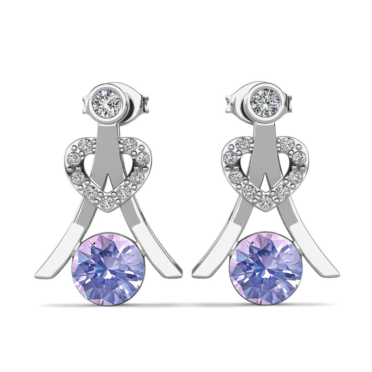 Serenity June Birthstone Alexandrite Earrings,  18k White Gold Plated Silver Earrings with Round Cut Crystals