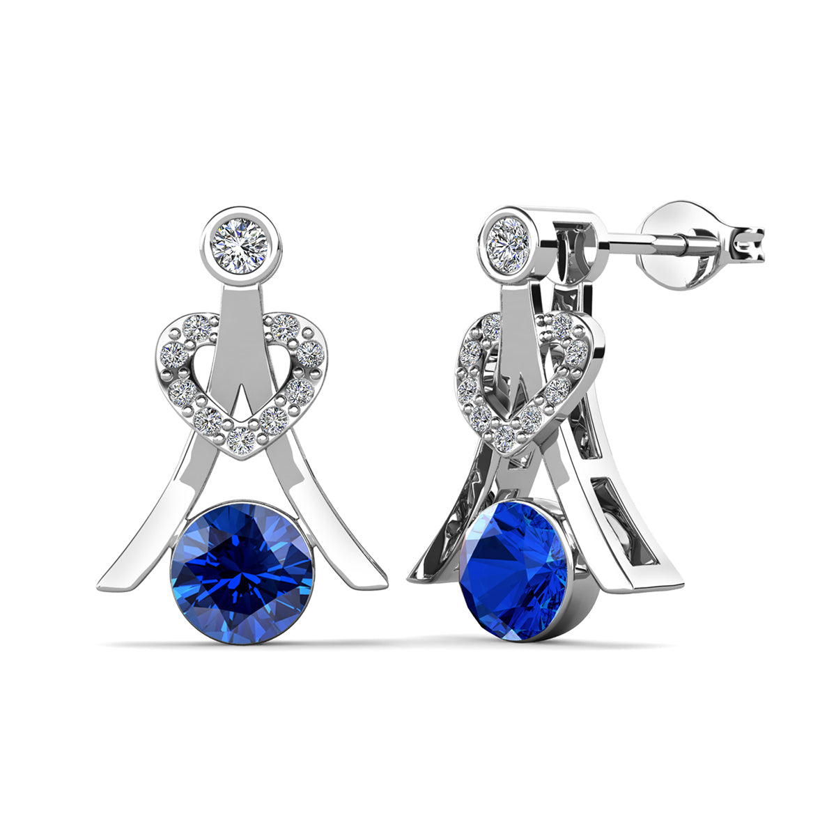 Serenity September Birthstone Sapphire Earrings 18k White Gold Plated Silver Earrings with Round Cut Swarovski Crystals