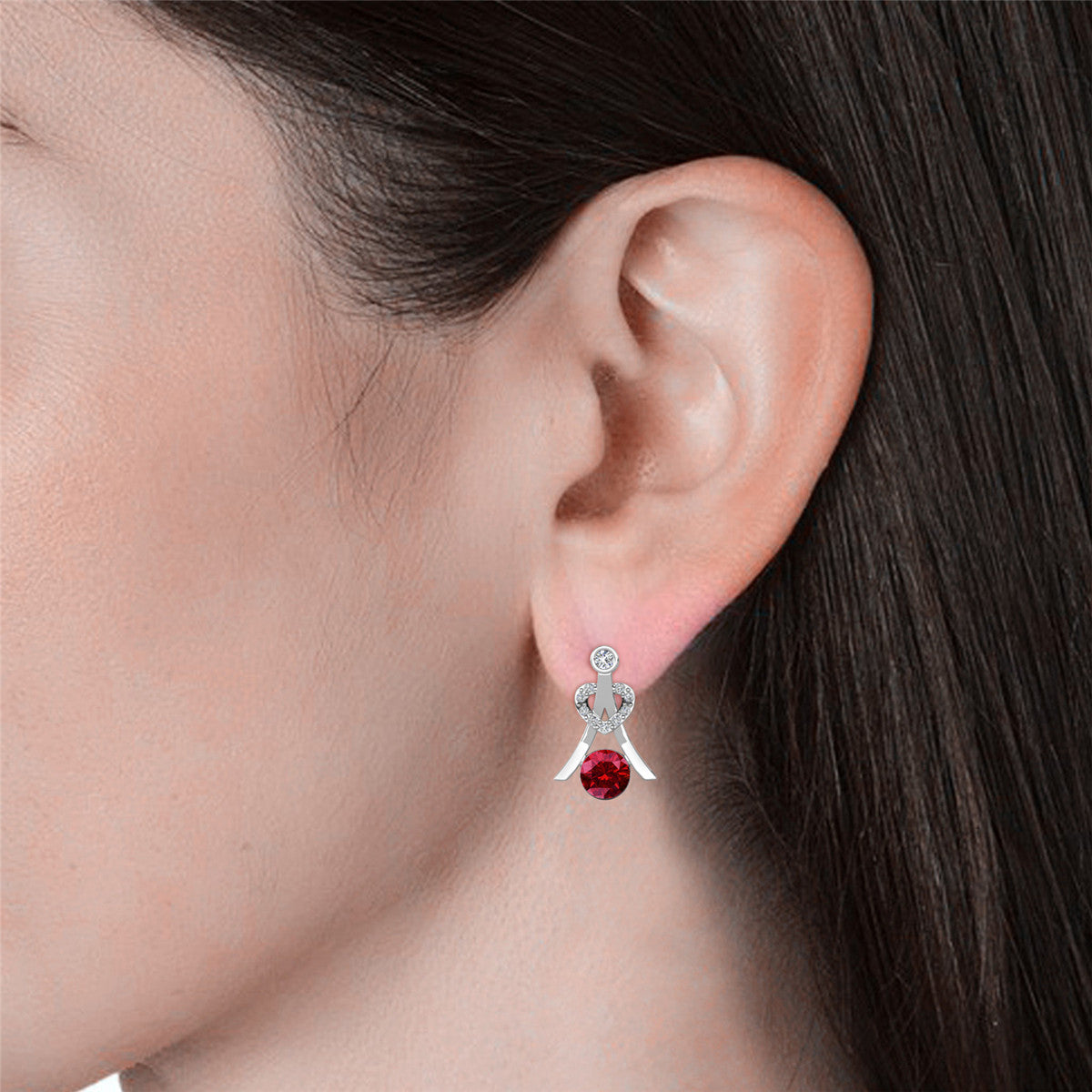 Serenity January Birthstone Garnet Earrings, 18k White Gold Plated Silver Earrings with Round Cut Crystals