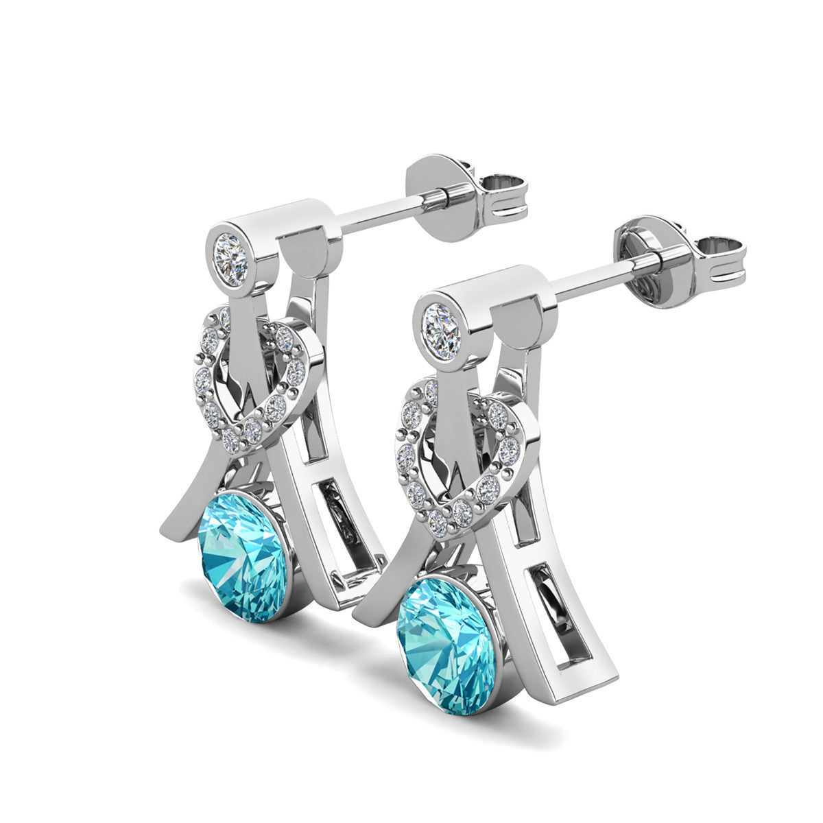 Serenity Birthstone Earrings 18k White Gold Plated with Round Cut Crystals
