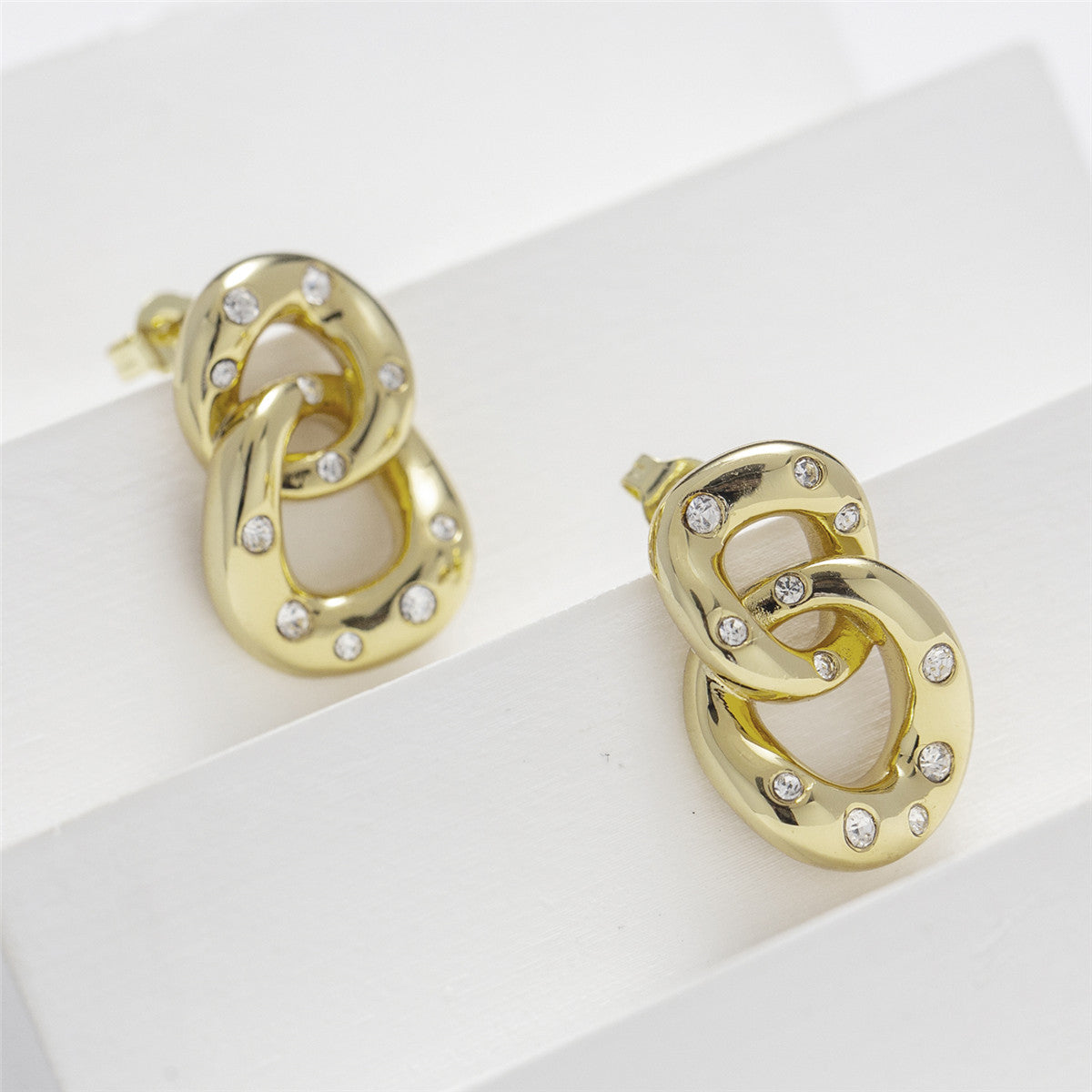 Bonnie 18k White Gold Double Link Chain Drop Earrings with Swarovski Crystals