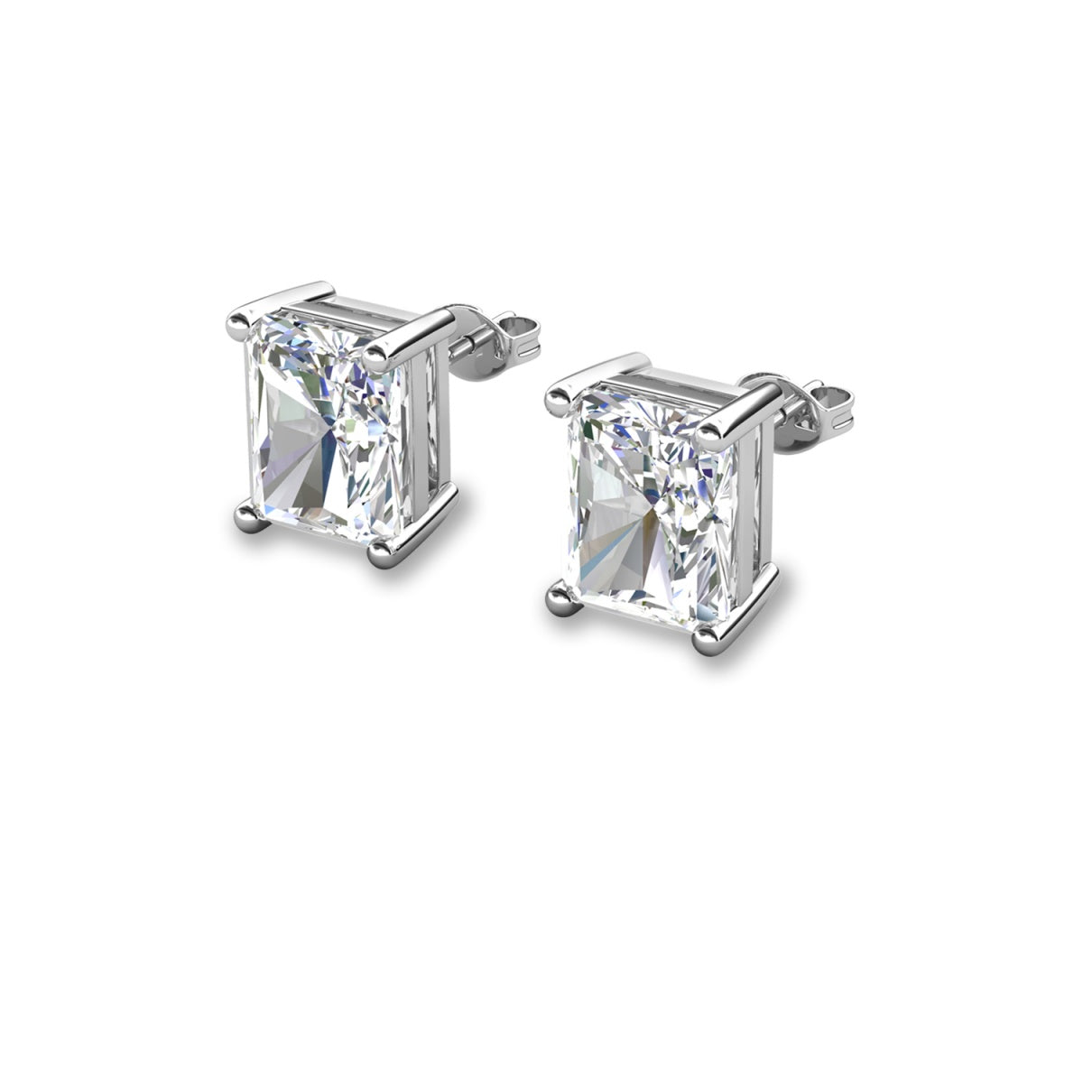 Mia 18k White Gold Plated Sterling Silver Stud Earrings with Simulated Diamond Crystals