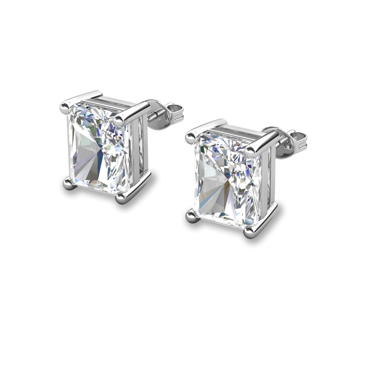 Mia 18k White Gold Plated Sterling Silver Stud Earrings with Simulated Diamond Crystals