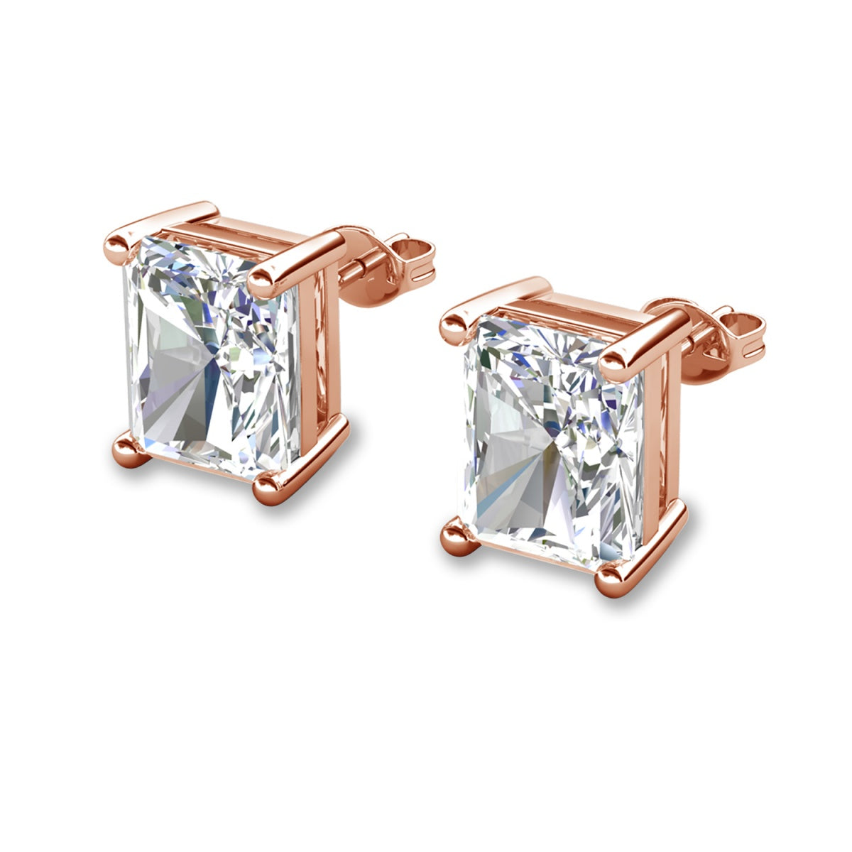 Mia 18k White Gold Plated Sterling Silver Stud Earrings with Simulated Diamond Crystals