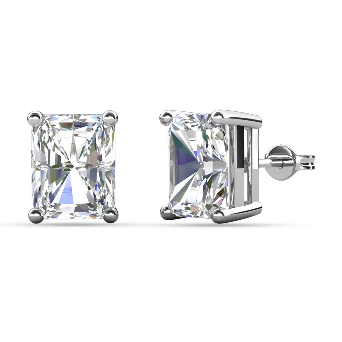 Mia 18k White Gold Plated Sterling Silver Stud Earrings with Simulated Diamond Crystals